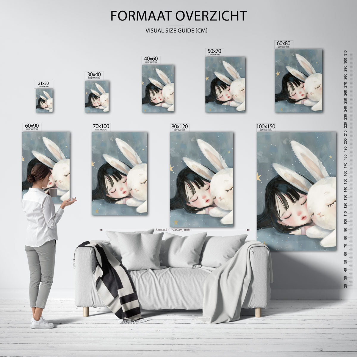 Slapend meisje met konijn Poster