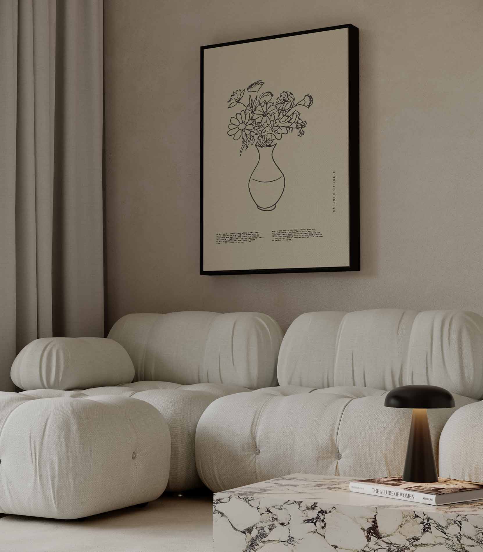 Vaas met Bloemen Lijntekening Kunstwerk-canvas-dibond-plexiglas-wanddecoratie-WallArtistic