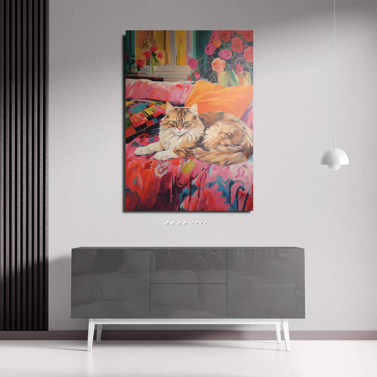Kat op Bloemenbank Kunstwerk-canvas-dibond-plexiglas-wanddecoratie-WallArtistic