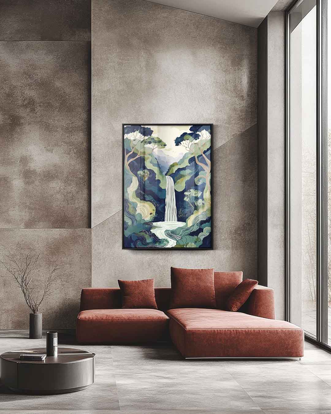 Mystieke Waterval in Bossen Kunstwerk-canvas-dibond-plexiglas-wanddecoratie-WallArtistic