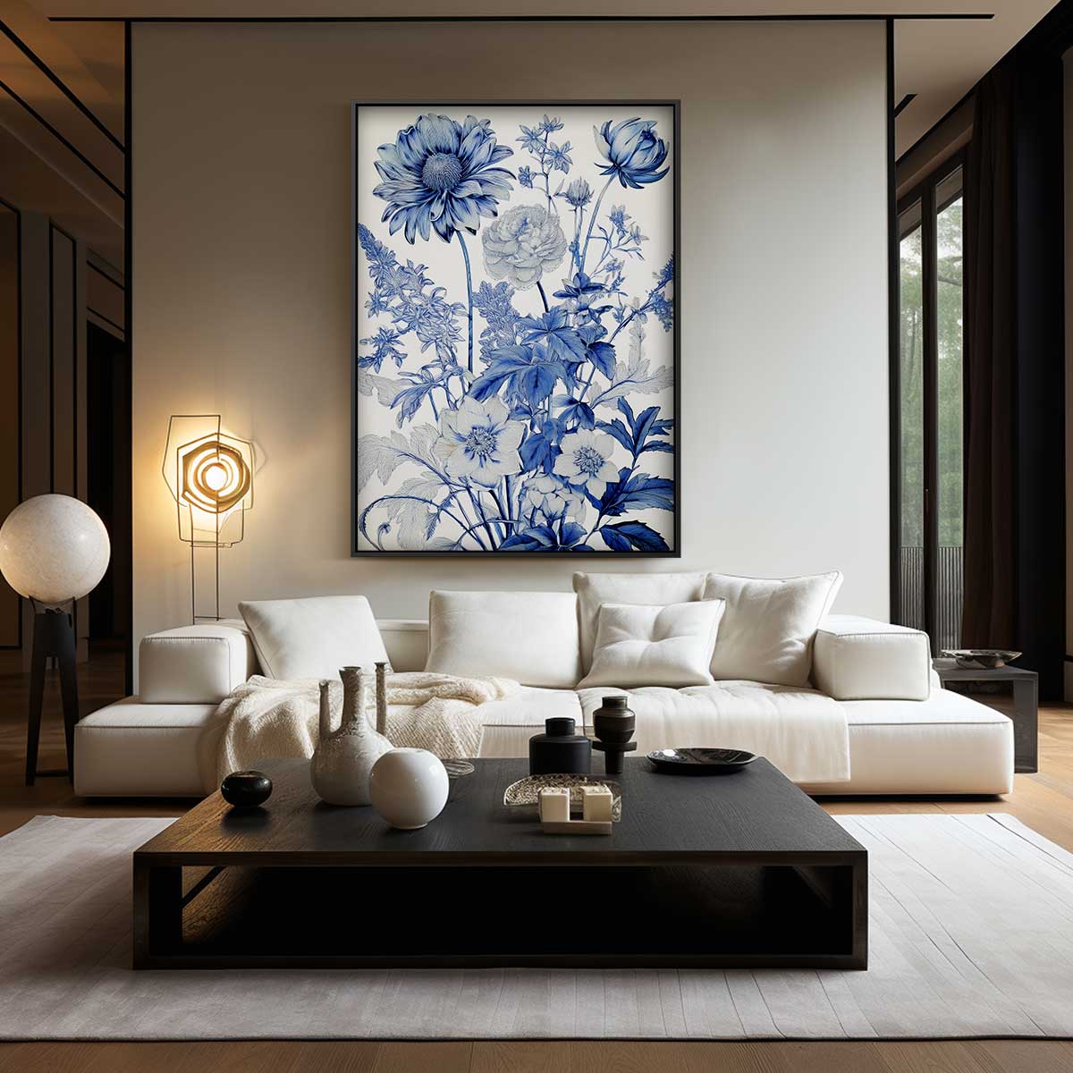 Blauw Bloemenwonder Kunstwerk-canvas-dibond-plexiglas-wanddecoratie-WallArtistic