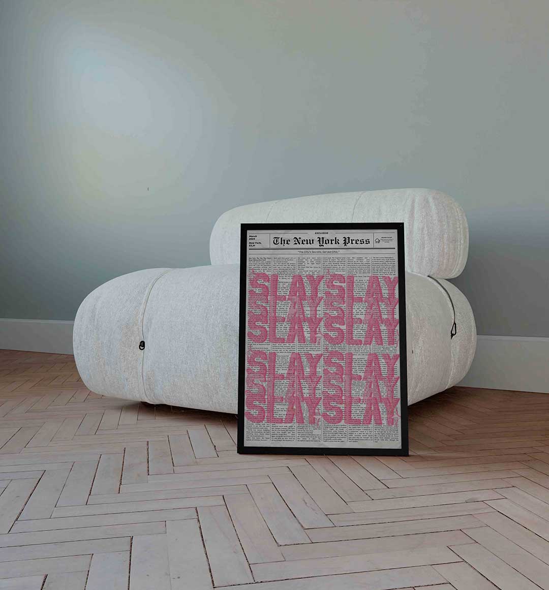 Newspaper en roze tekst Poster