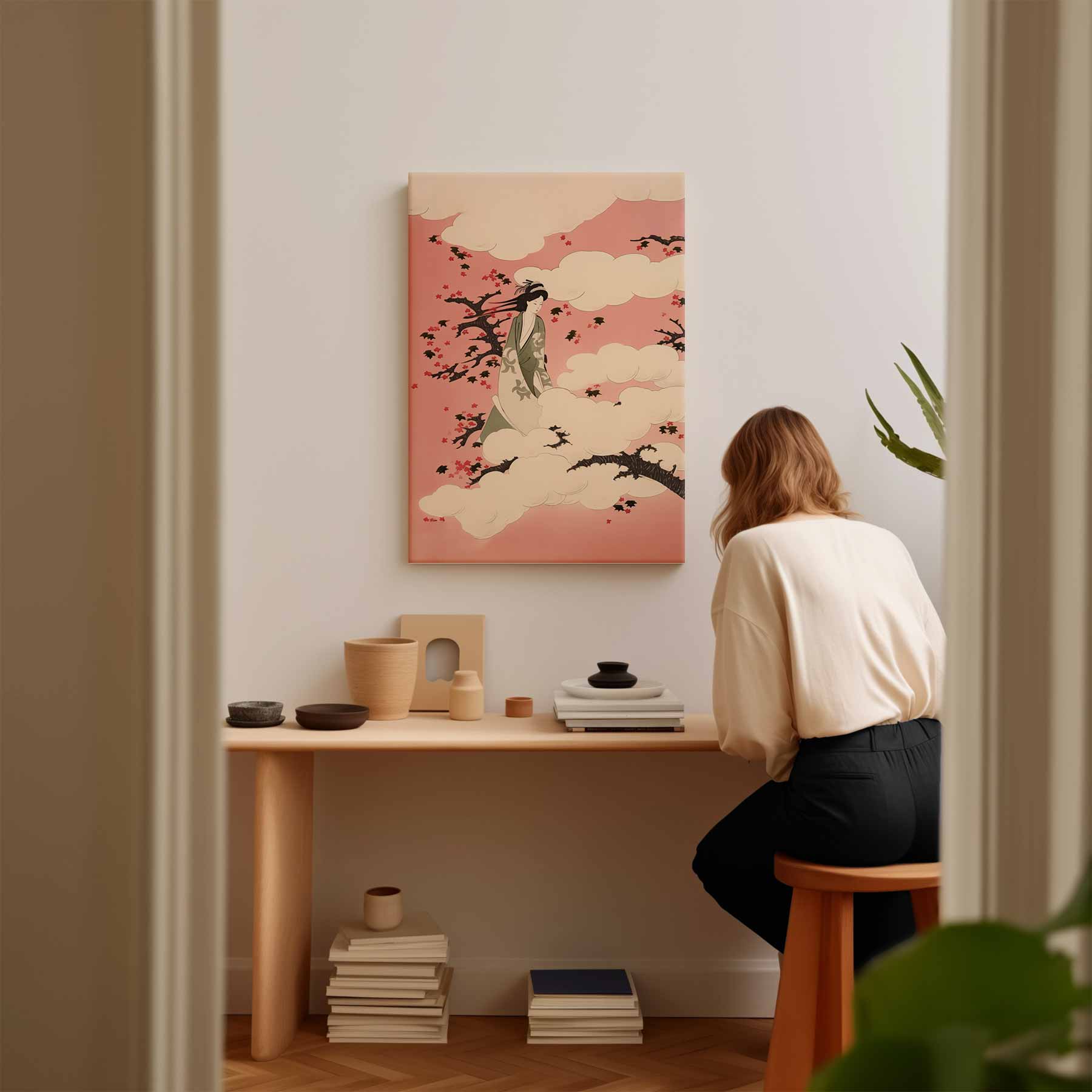Dromerige Lentevrouw Kunstwerk-canvas-dibond-plexiglas-wanddecoratie-WallArtistic