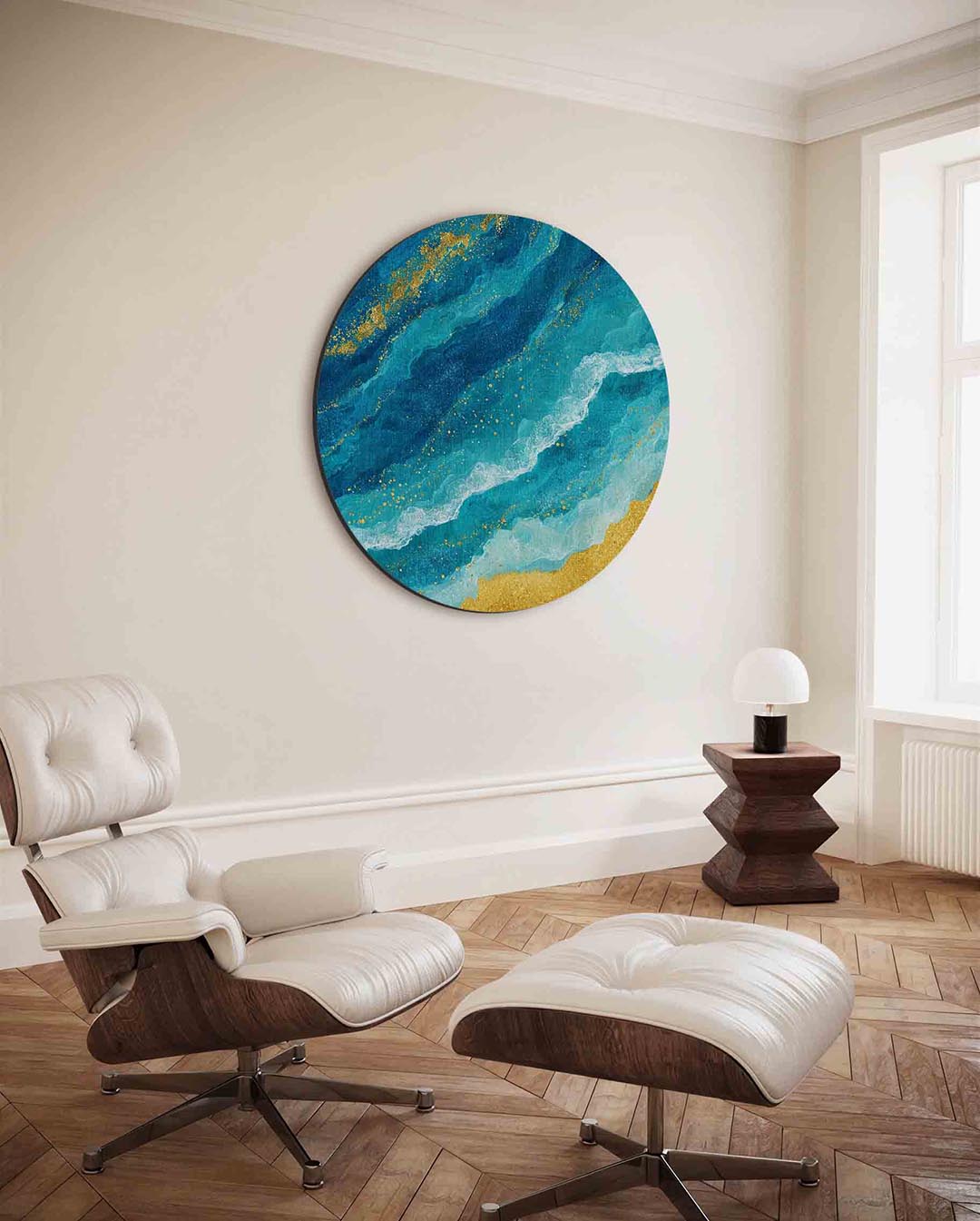 Golvende blauwe en gouden Muurcirkel
