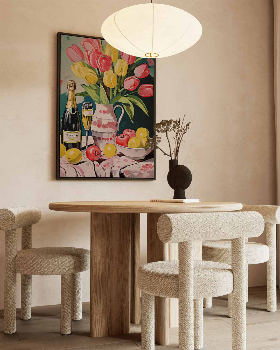 Tulpen en Champagne Stilleven Kunstwerk-canvas-dibond-plexiglas-wanddecoratie-WallArtistic