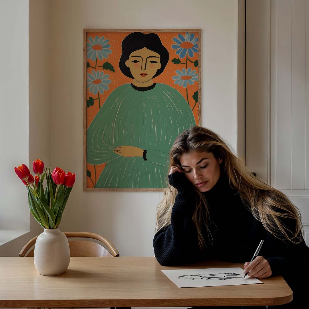 Vrouwelijke Expressie in Bloemen Poster-WallArtistic