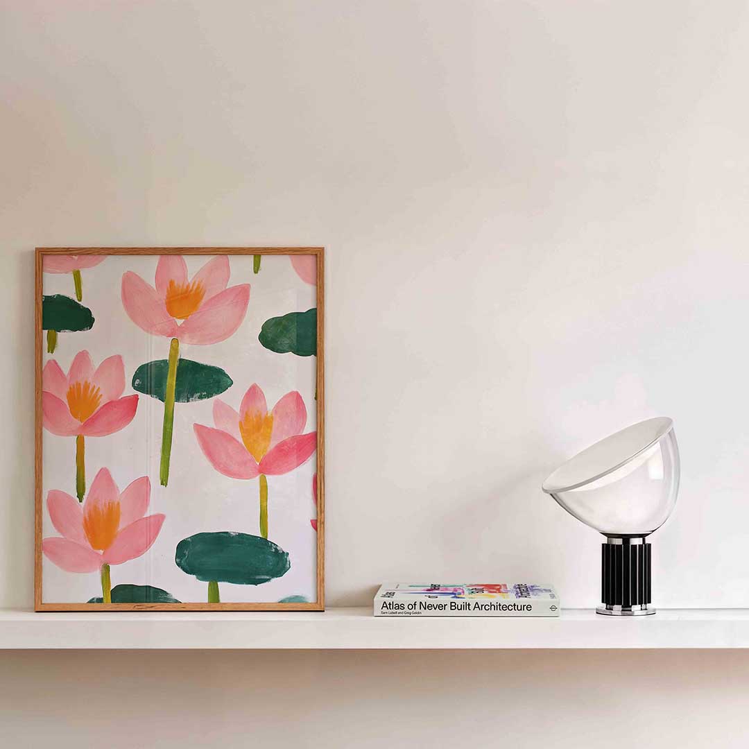 Roze bloemen en groene bladeren Poster