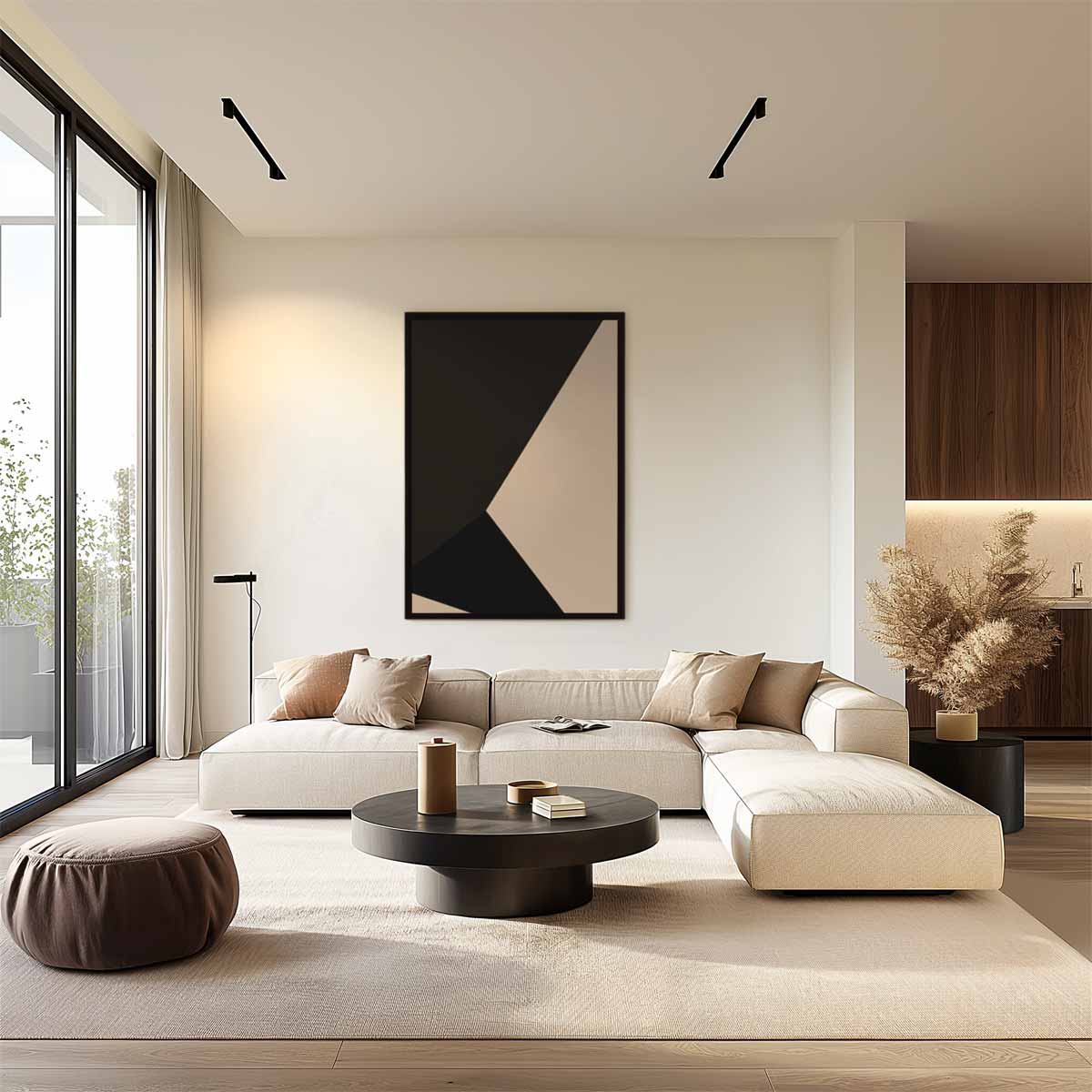 Abstracte Contrasten in Beige en Zwart Kunstwerk-canvas-dibond-plexiglas-wanddecoratie-WallArtistic