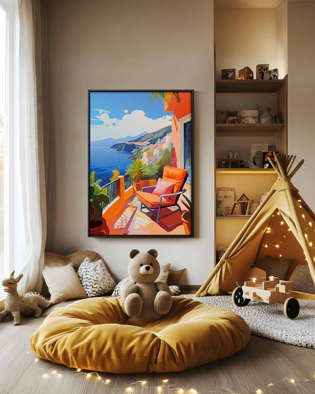 Zonnige Mediterrane Balkon Kunstwerk-canvas-dibond-plexiglas-wanddecoratie-WallArtistic