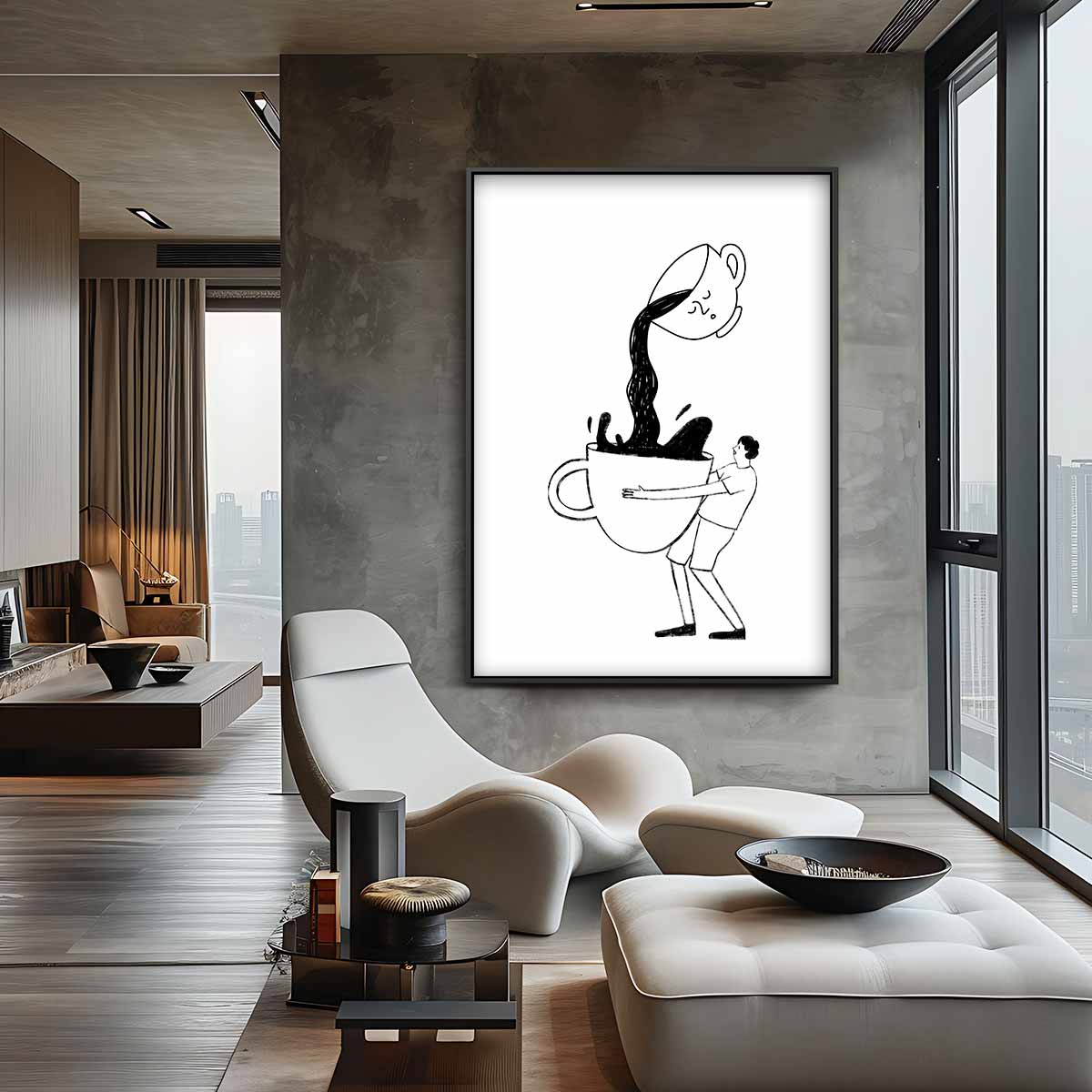 Reusachtige Koffiekop Fantasie Kunstwerk-canvas-dibond-plexiglas-wanddecoratie-WallArtistic