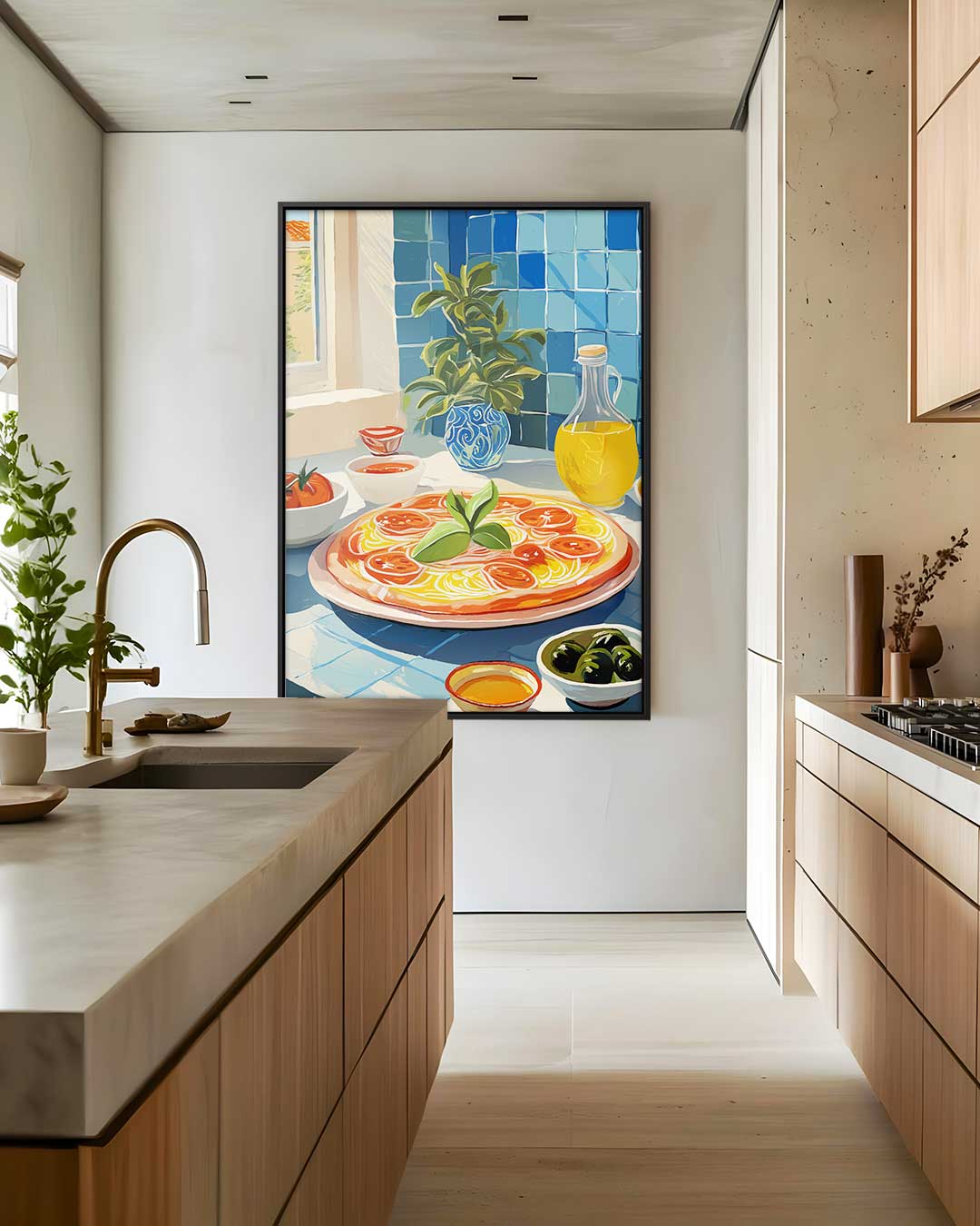 Mediterraanse Keuken in Blauwtinten Kunstwerk-canvas-dibond-plexiglas-wanddecoratie-WallArtistic