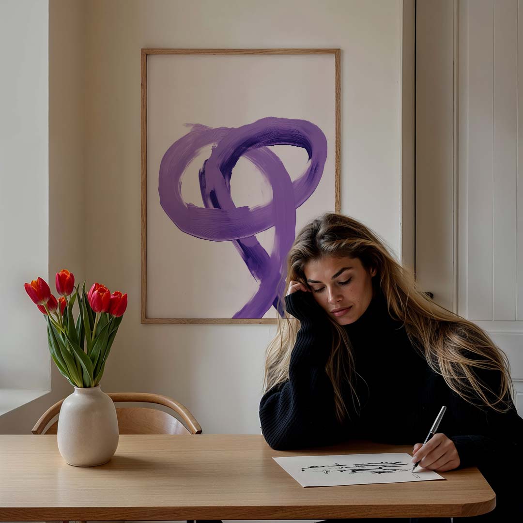 Moderne Lijnkunst Paars Poster-WallArtistic