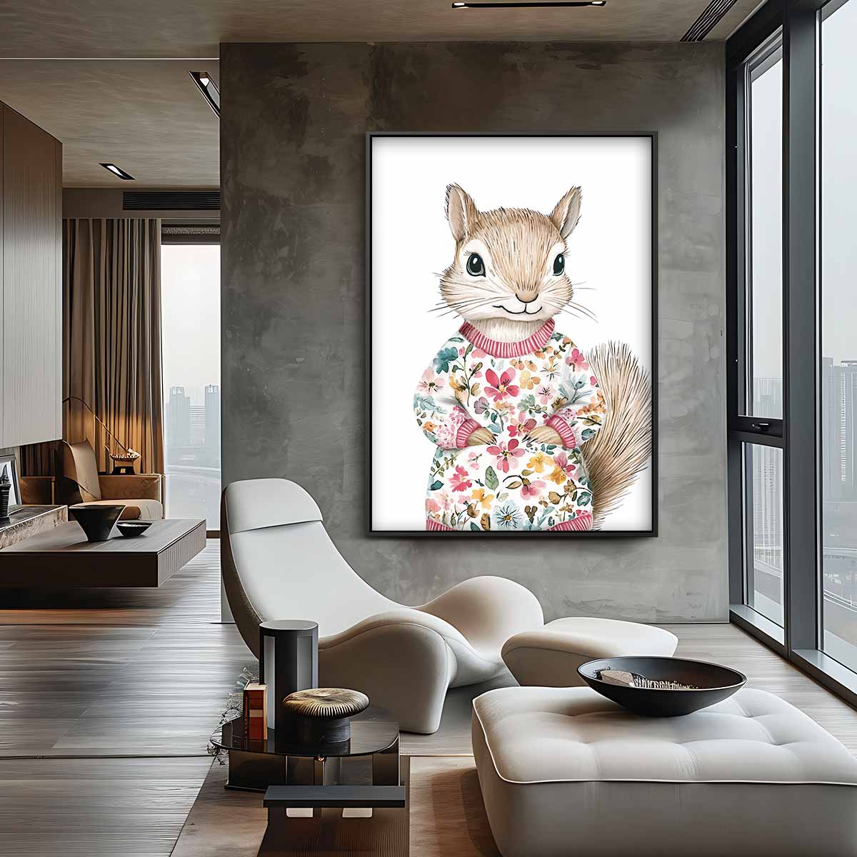 Bloemrijke Eekhoorn Schilderij Kunstwerk-canvas-dibond-plexiglas-wanddecoratie-WallArtistic