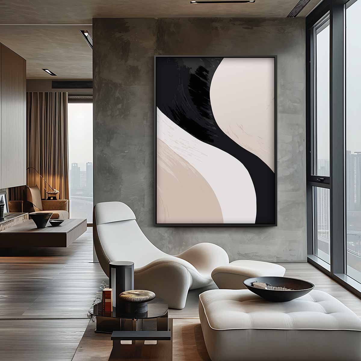 Vloeiende Vormen in Neutrale Tinten Kunstwerk-canvas-dibond-plexiglas-wanddecoratie-WallArtistic