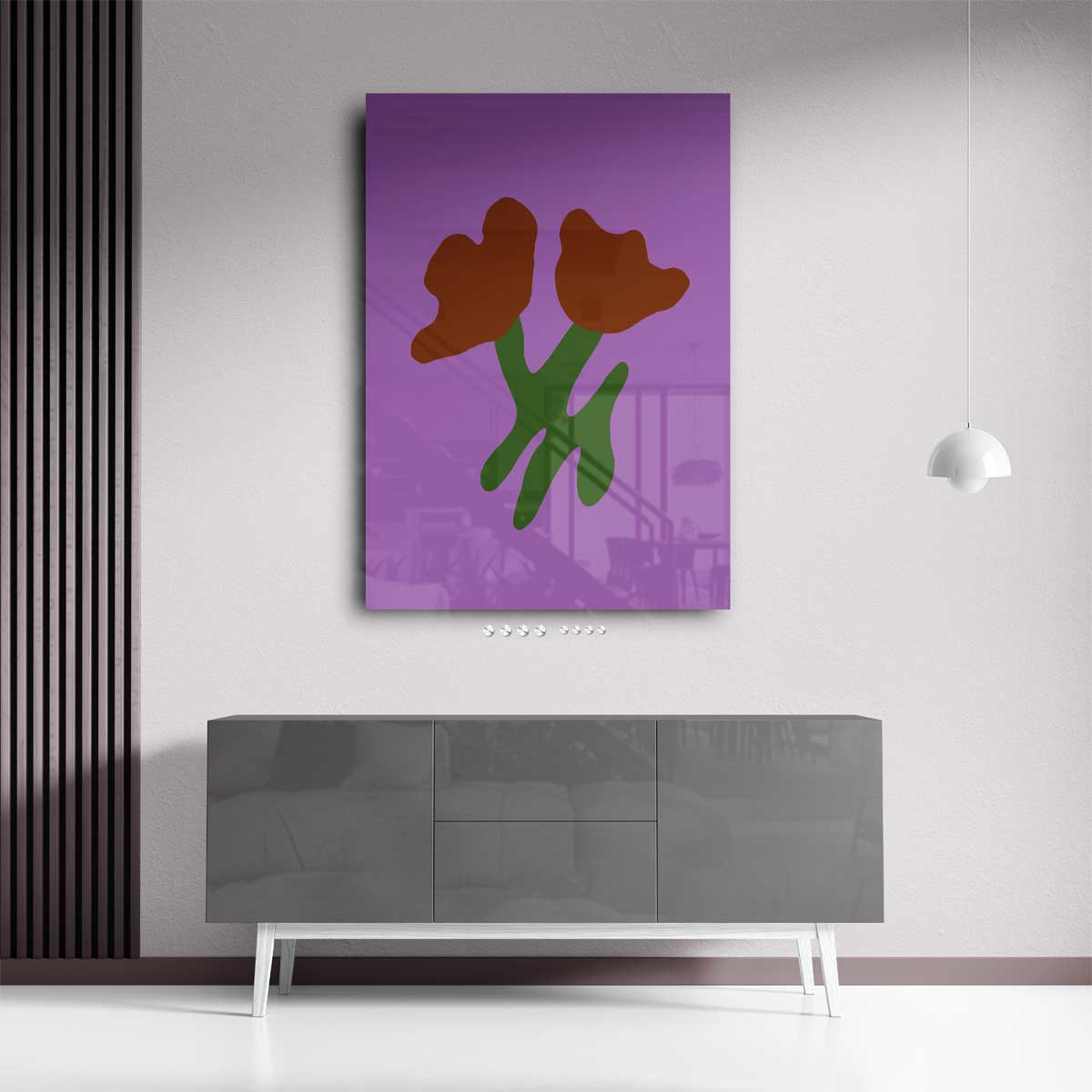Simpele Bloemenschikking op Paarse Achtergrond Kunstwerk-canvas-dibond-plexiglas-wanddecoratie-WallArtistic