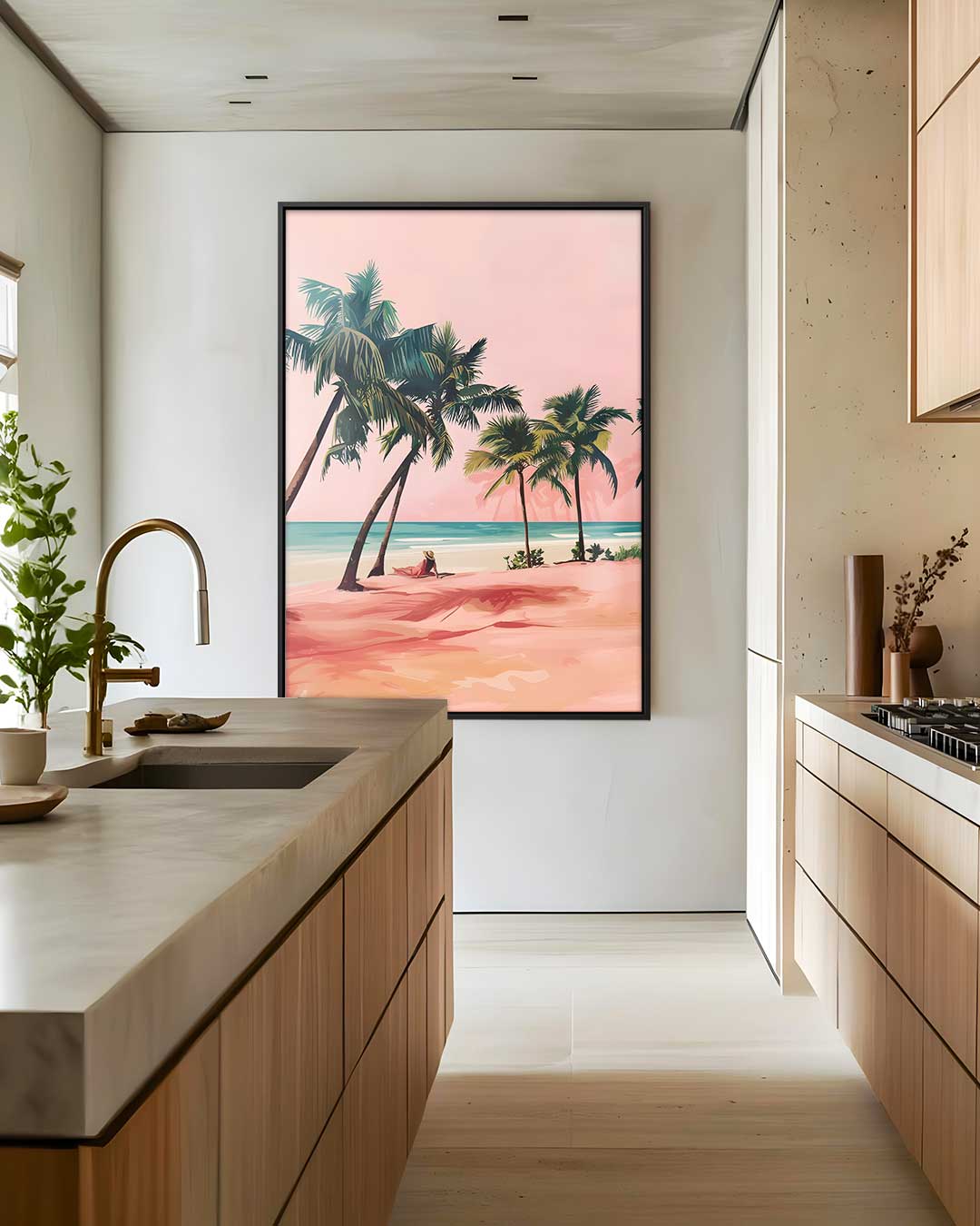 Palmstrand Zonsondergang Kunstwerk-canvas-dibond-plexiglas-wanddecoratie-WallArtistic