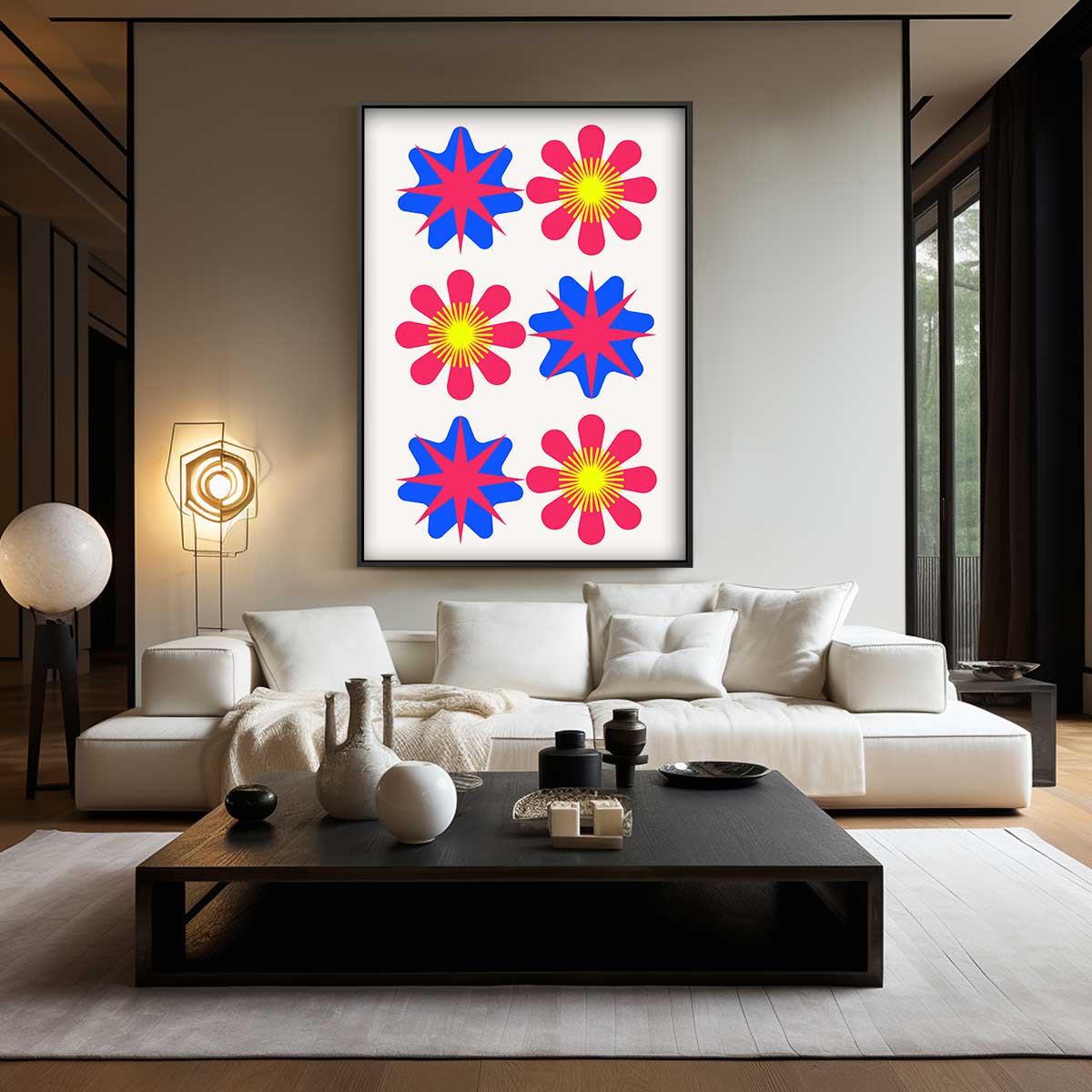 Vrolijke Bloemen- en Sterrenmix Kunstwerk-canvas-dibond-plexiglas-wanddecoratie-WallArtistic