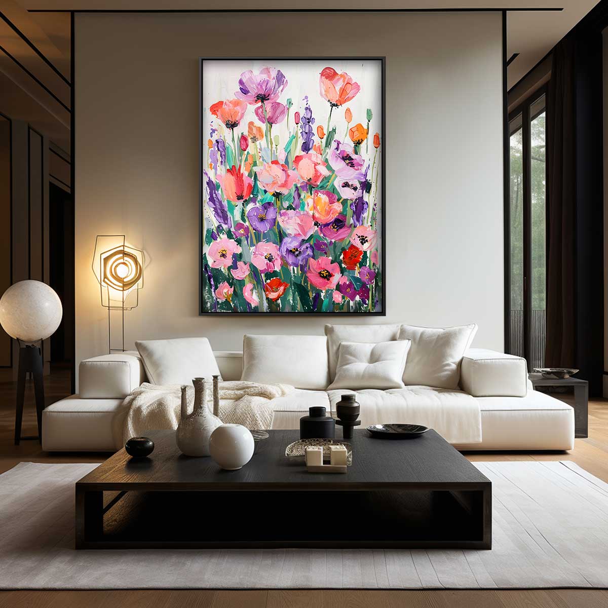 Vrolijke Bloemenexplosie Kunstwerk-canvas-dibond-plexiglas-wanddecoratie-WallArtistic