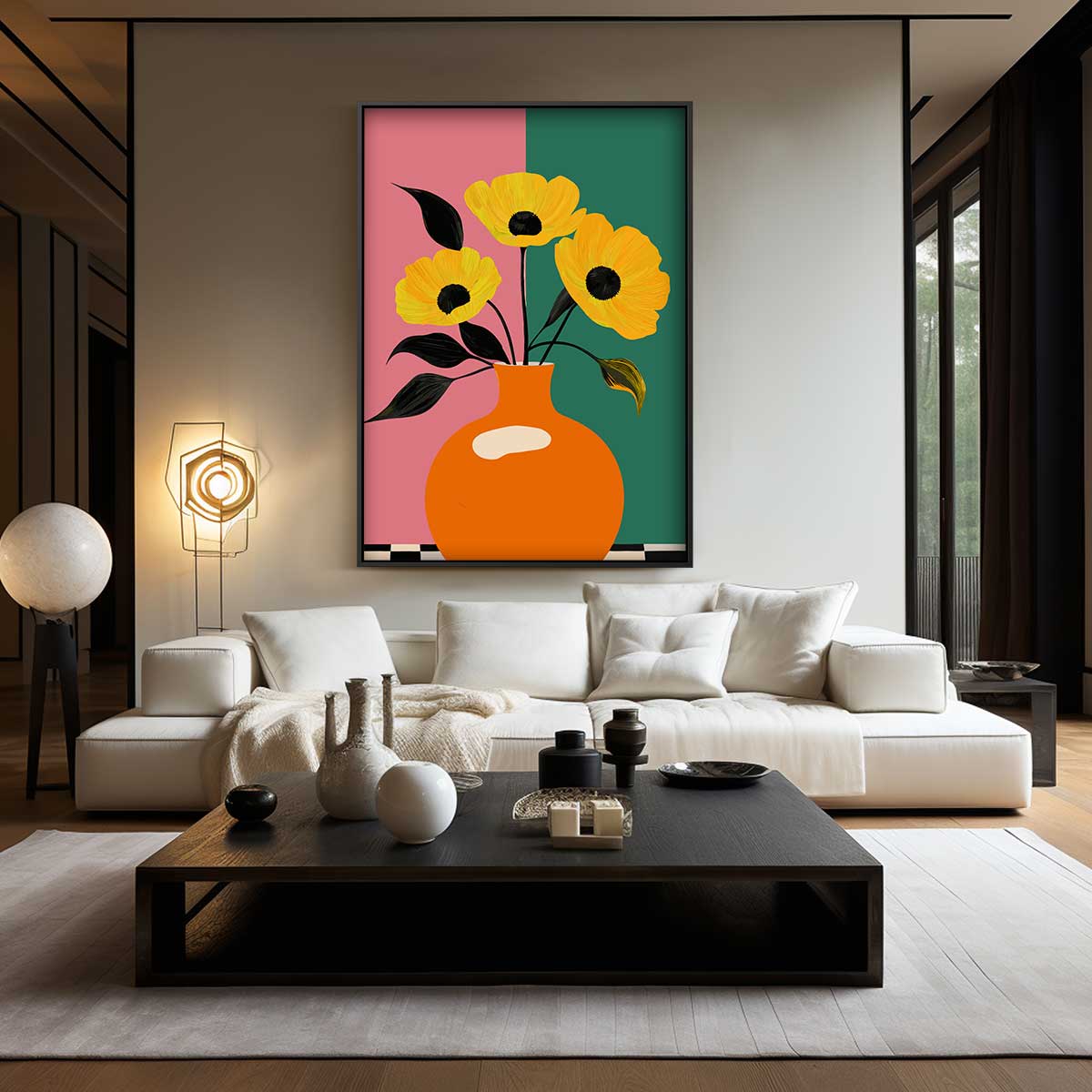 Oranje Bloemenvazen Stilleven Kunstwerk-canvas-dibond-plexiglas-wanddecoratie-WallArtistic