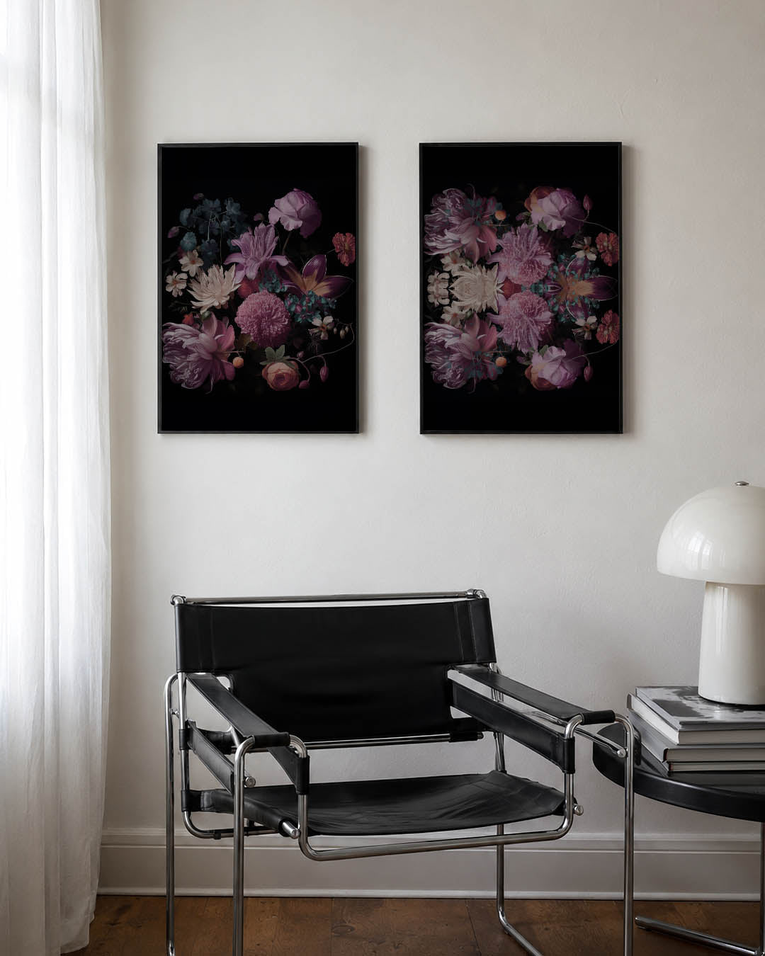 Bloemenpracht op zwart Posterset