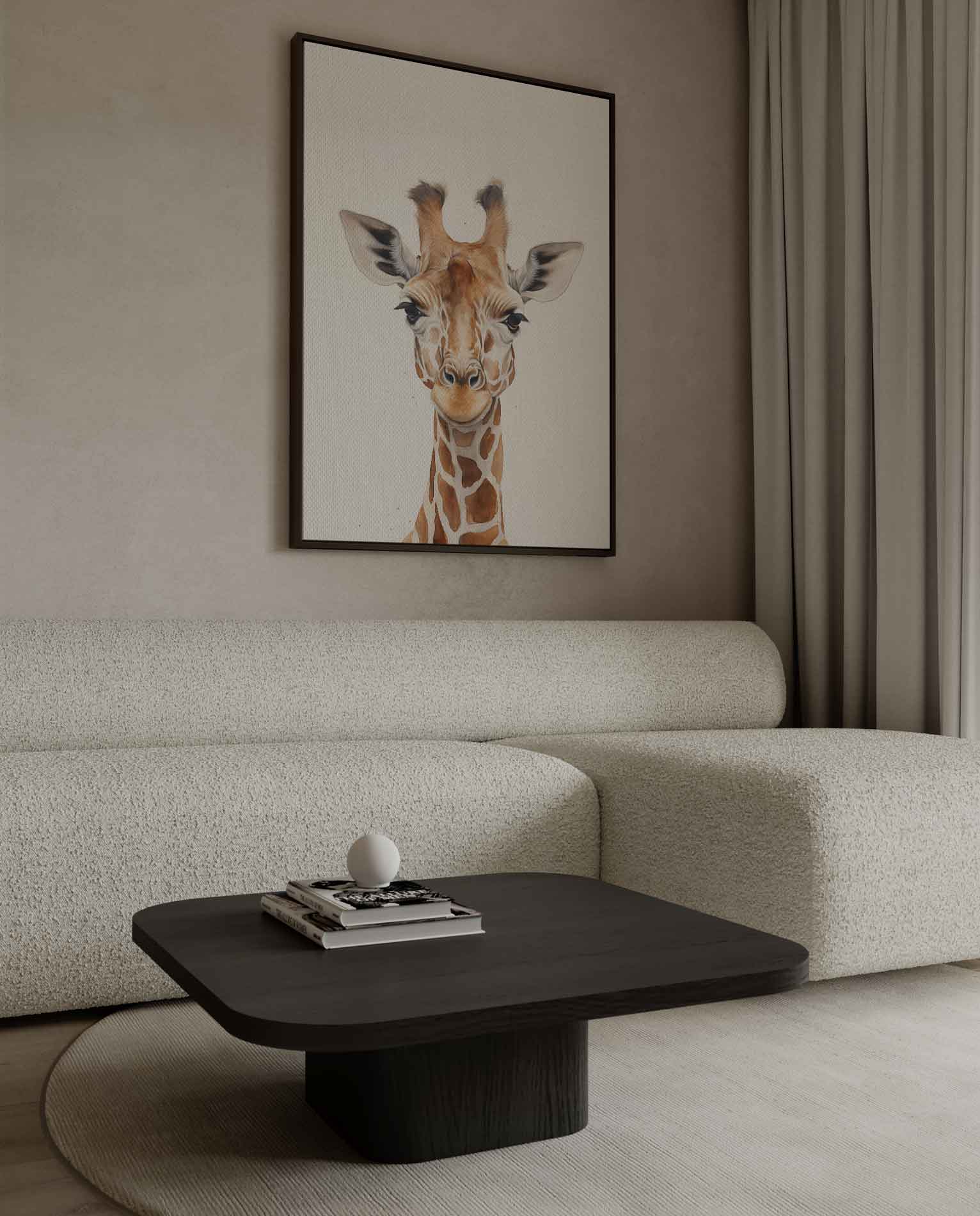 Vrolijke Giraffe Portret Kunstwerk-canvas-dibond-plexiglas-wanddecoratie-WallArtistic