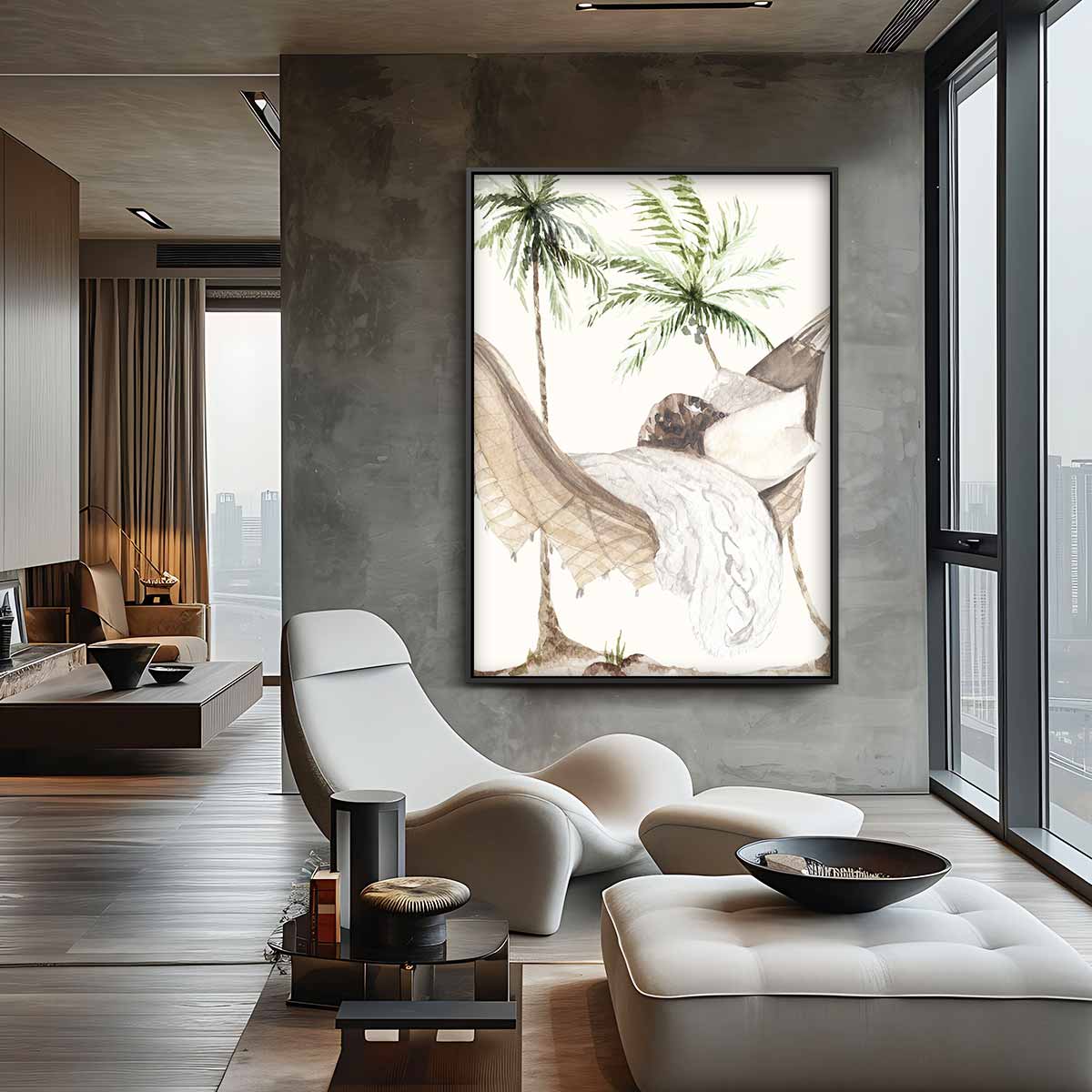 Zonnige Hangmat Droom Kunstwerk-canvas-dibond-plexiglas-wanddecoratie-WallArtistic