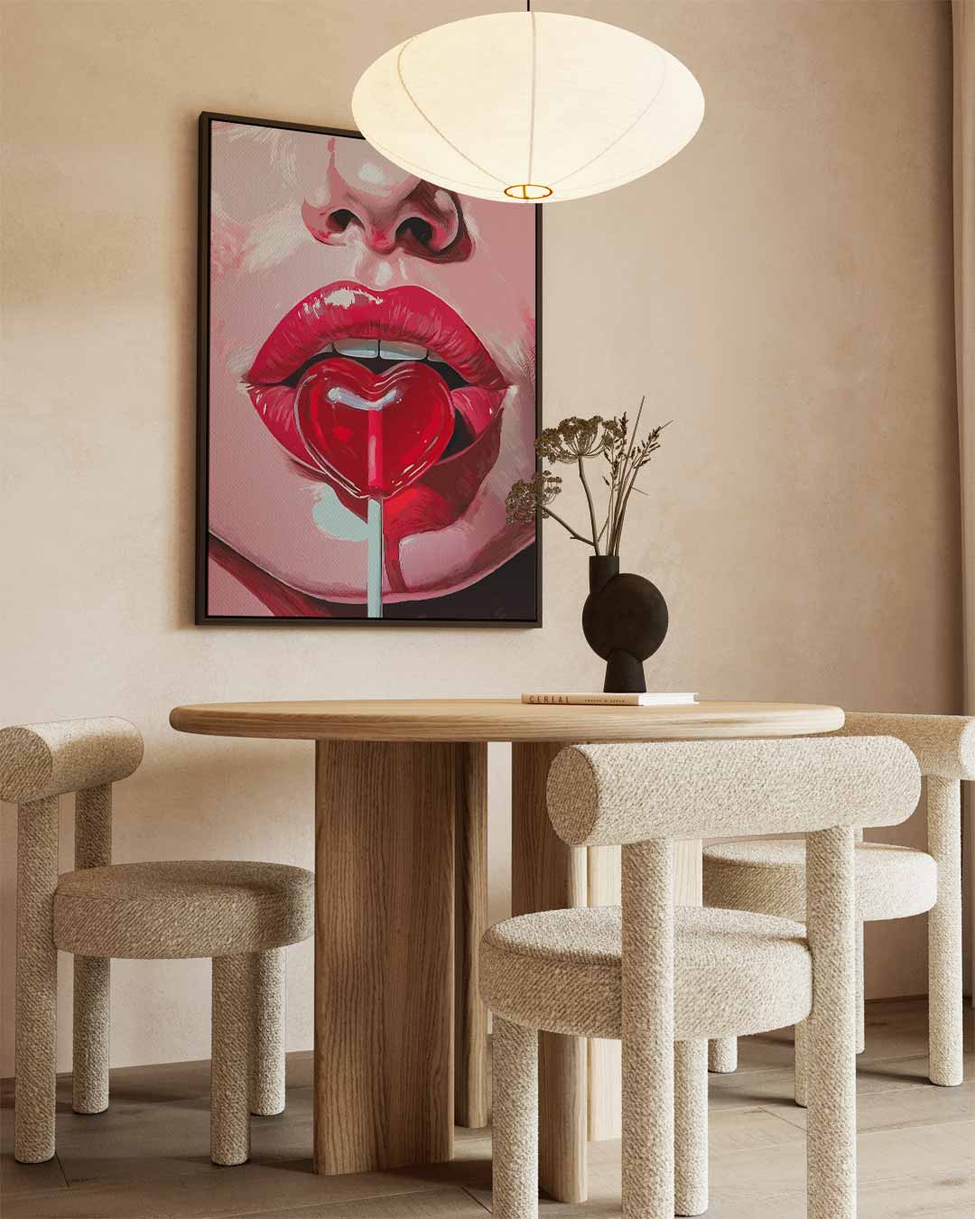 Lippen met Hart Lolly Kunstwerk-canvas-dibond-plexiglas-wanddecoratie-WallArtistic