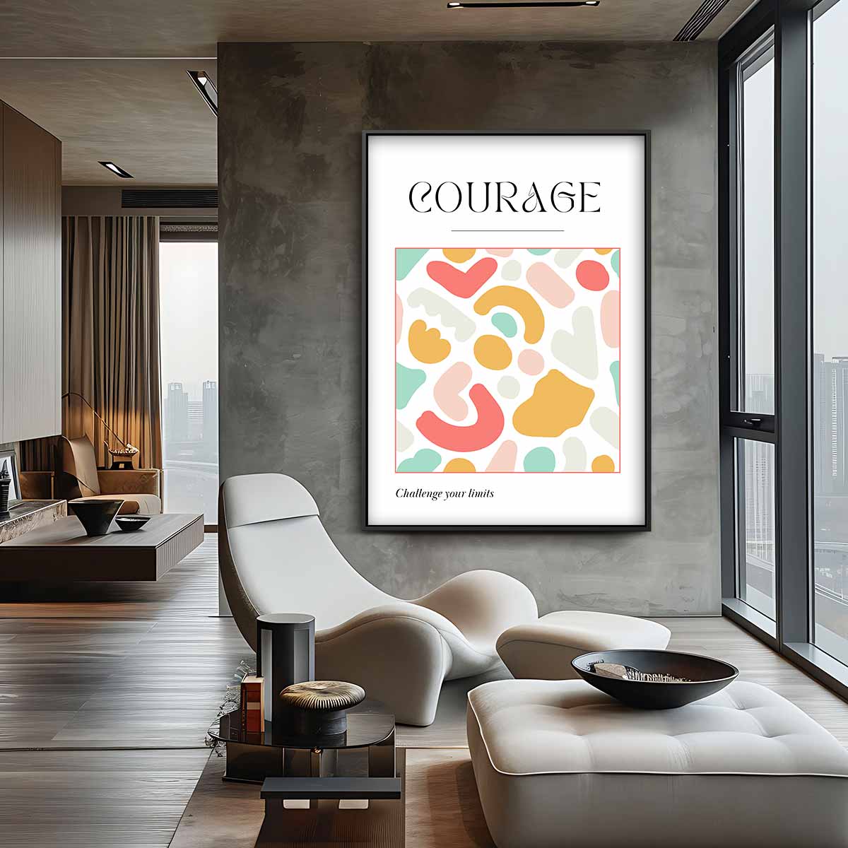 Kleurige Inspiratie Poster Courage Kunstwerk-canvas-dibond-plexiglas-wanddecoratie-WallArtistic