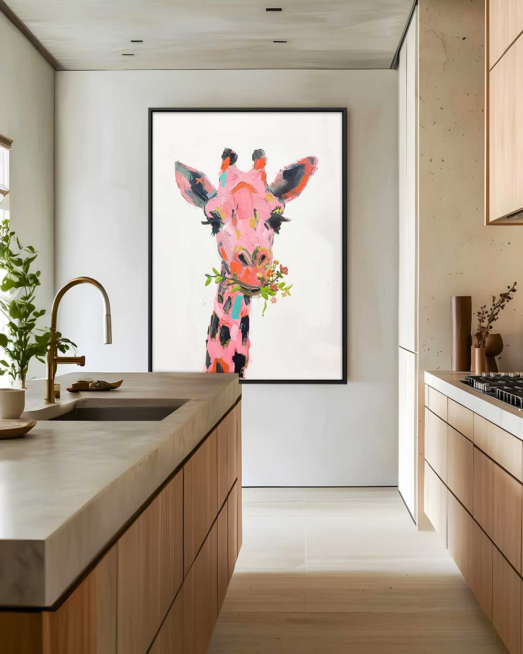 Kleurrijke Giraffe Bloemenpracht Kunstwerk-canvas-dibond-plexiglas-wanddecoratie-WallArtistic