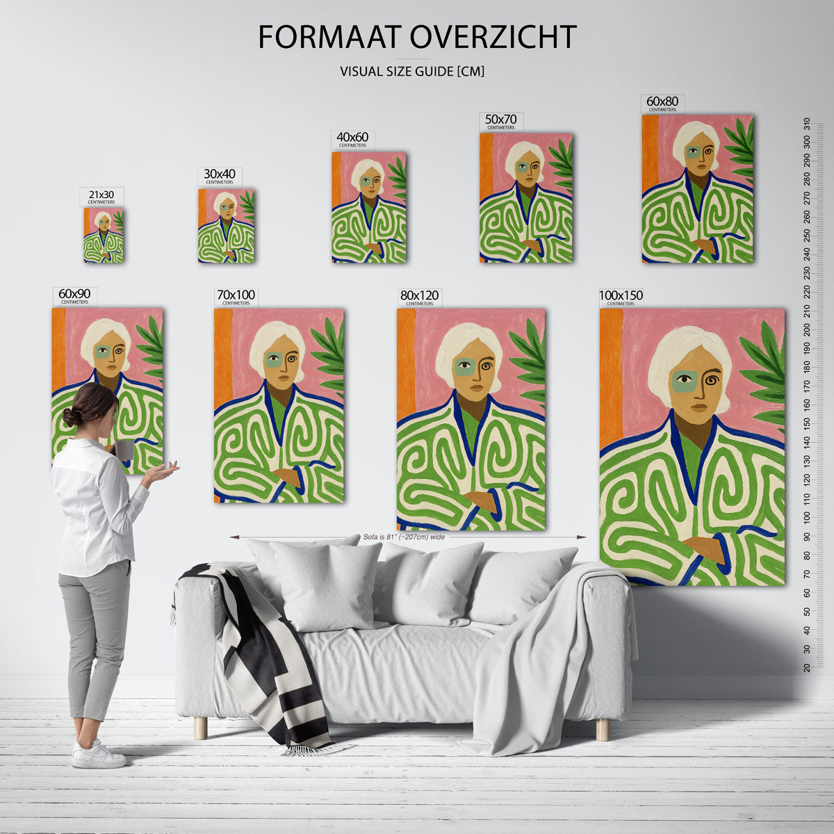 Portret met groene patronen Poster