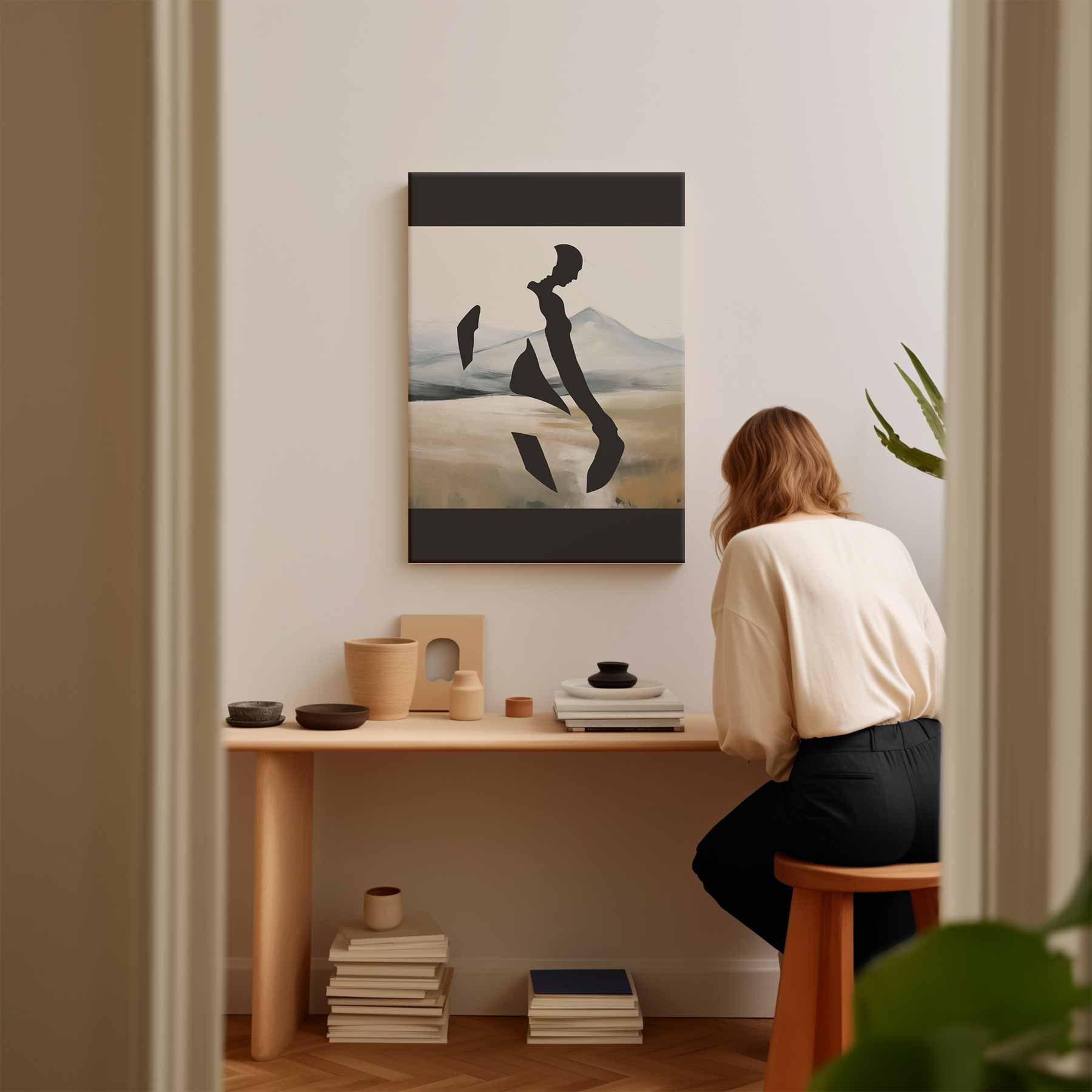 Silhouet in de Bergen Kunstwerk-canvas-dibond-plexiglas-wanddecoratie-WallArtistic