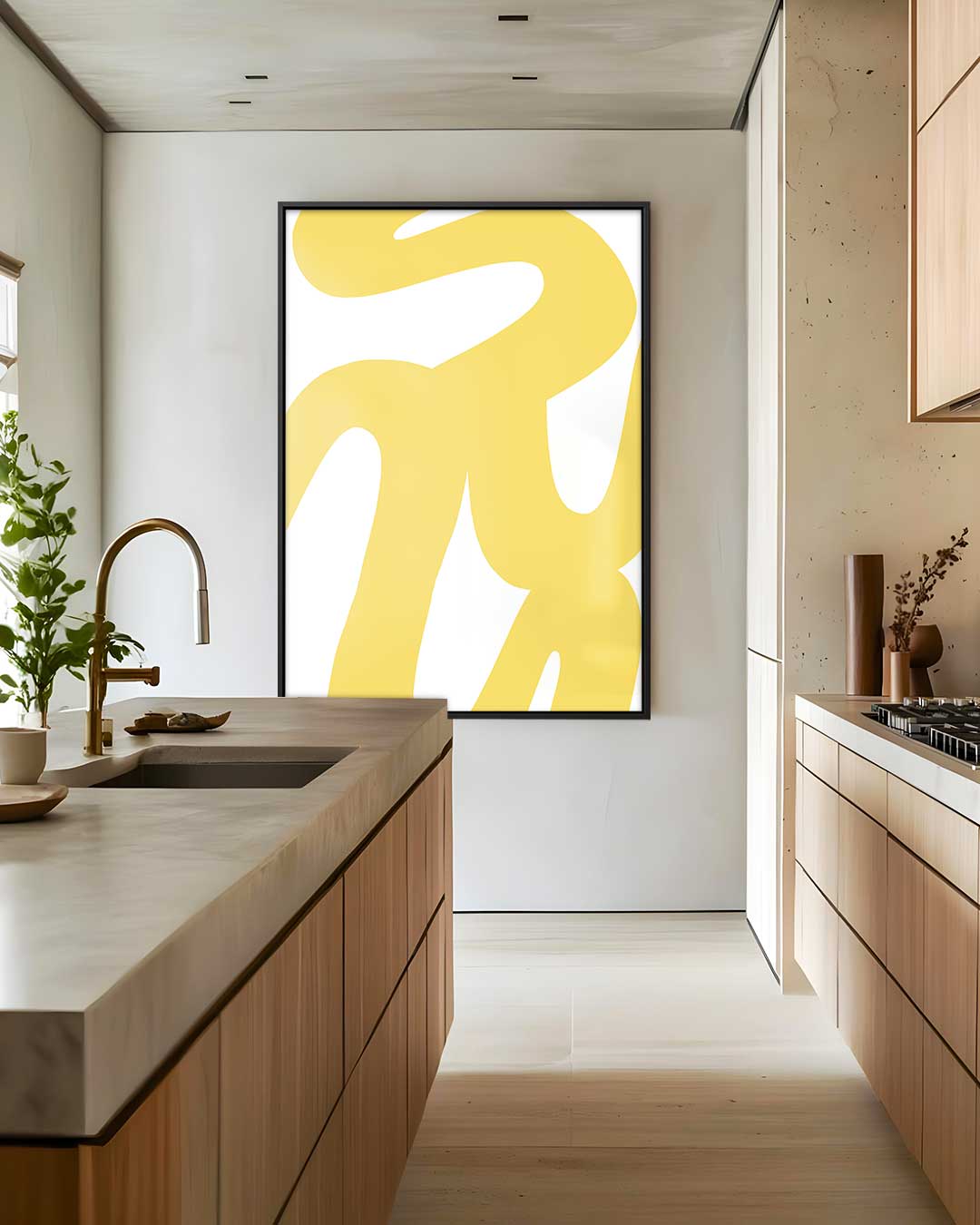 Vrolijke Gele Krulstreken Kunstwerk-canvas-dibond-plexiglas-wanddecoratie-WallArtistic