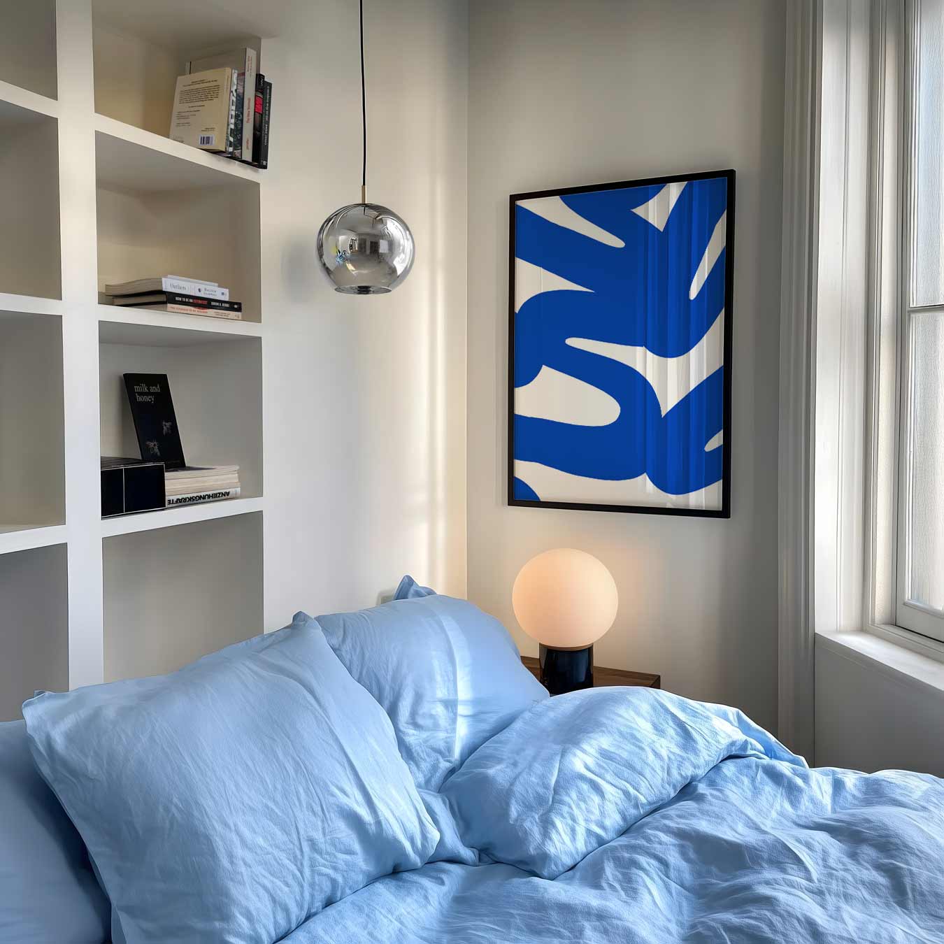Abstracte Blauw-Witte Kunstposter