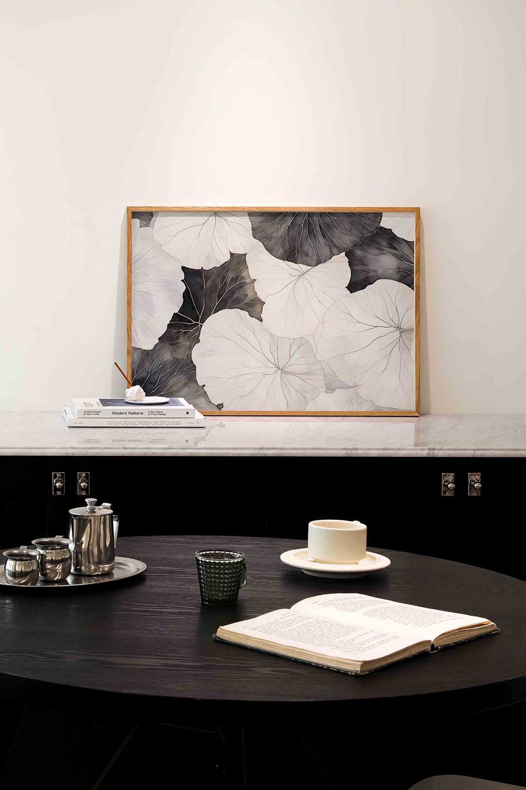 Bladeren in zwart wit Poster