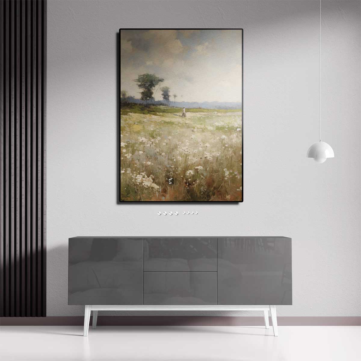 Lenteveld onder een Lucht van Wolken Kunstwerk-canvas-dibond-plexiglas-wanddecoratie-WallArtistic