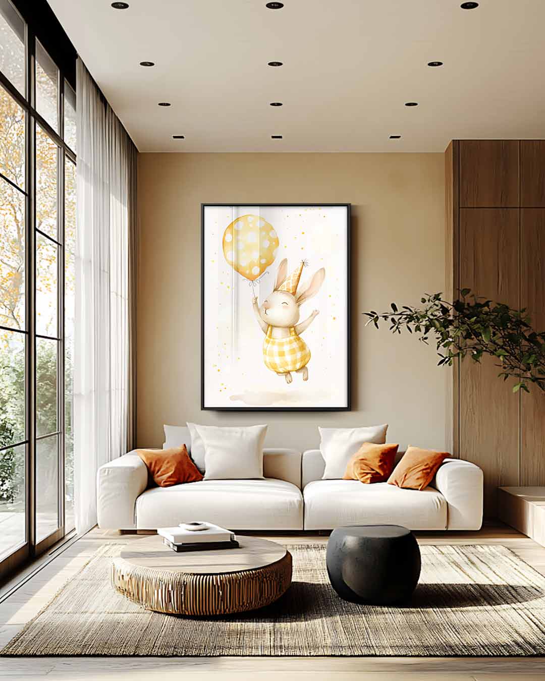 Vrolijk Konijn met Ballon Kunstwerk-canvas-dibond-plexiglas-wanddecoratie-WallArtistic