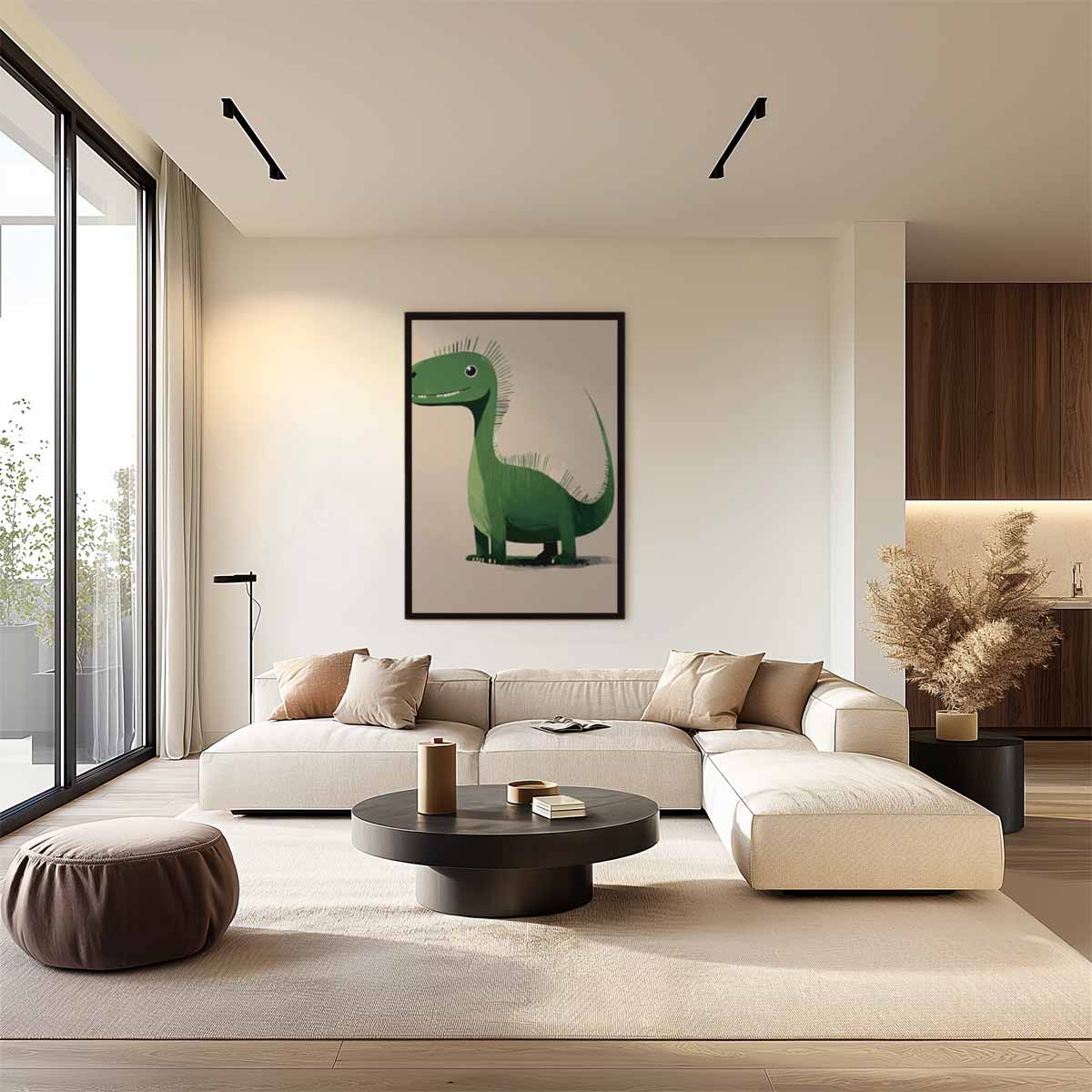 Groene Dino Vrolijkheid Kunstwerk-canvas-dibond-plexiglas-wanddecoratie-WallArtistic