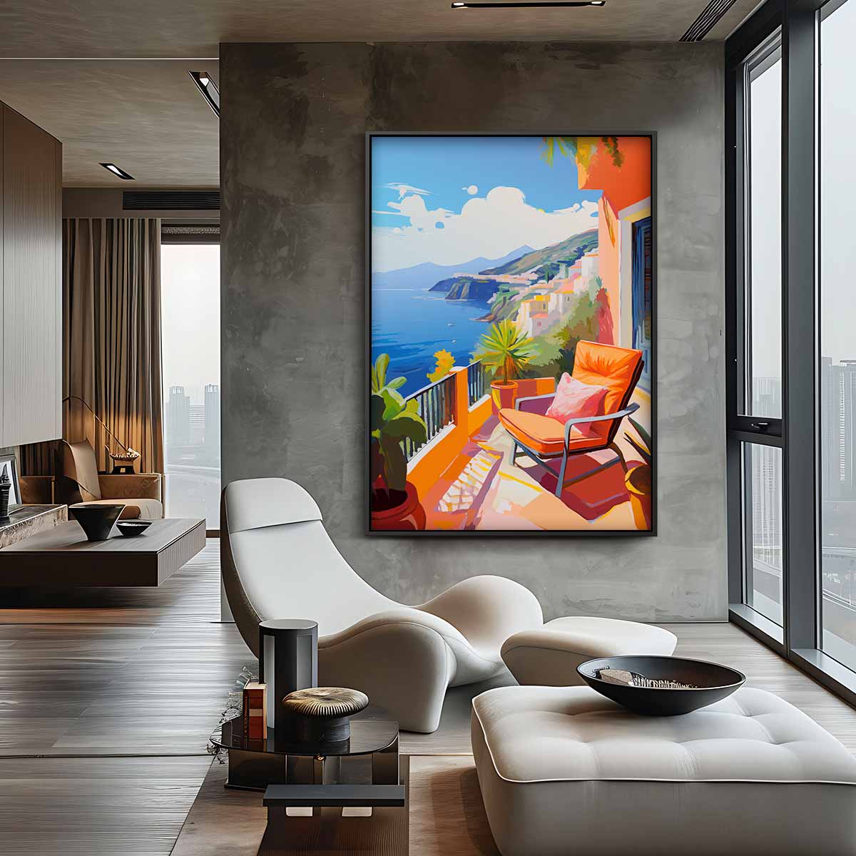 Zonnige Mediterrane Balkon Kunstwerk-canvas-dibond-plexiglas-wanddecoratie-WallArtistic