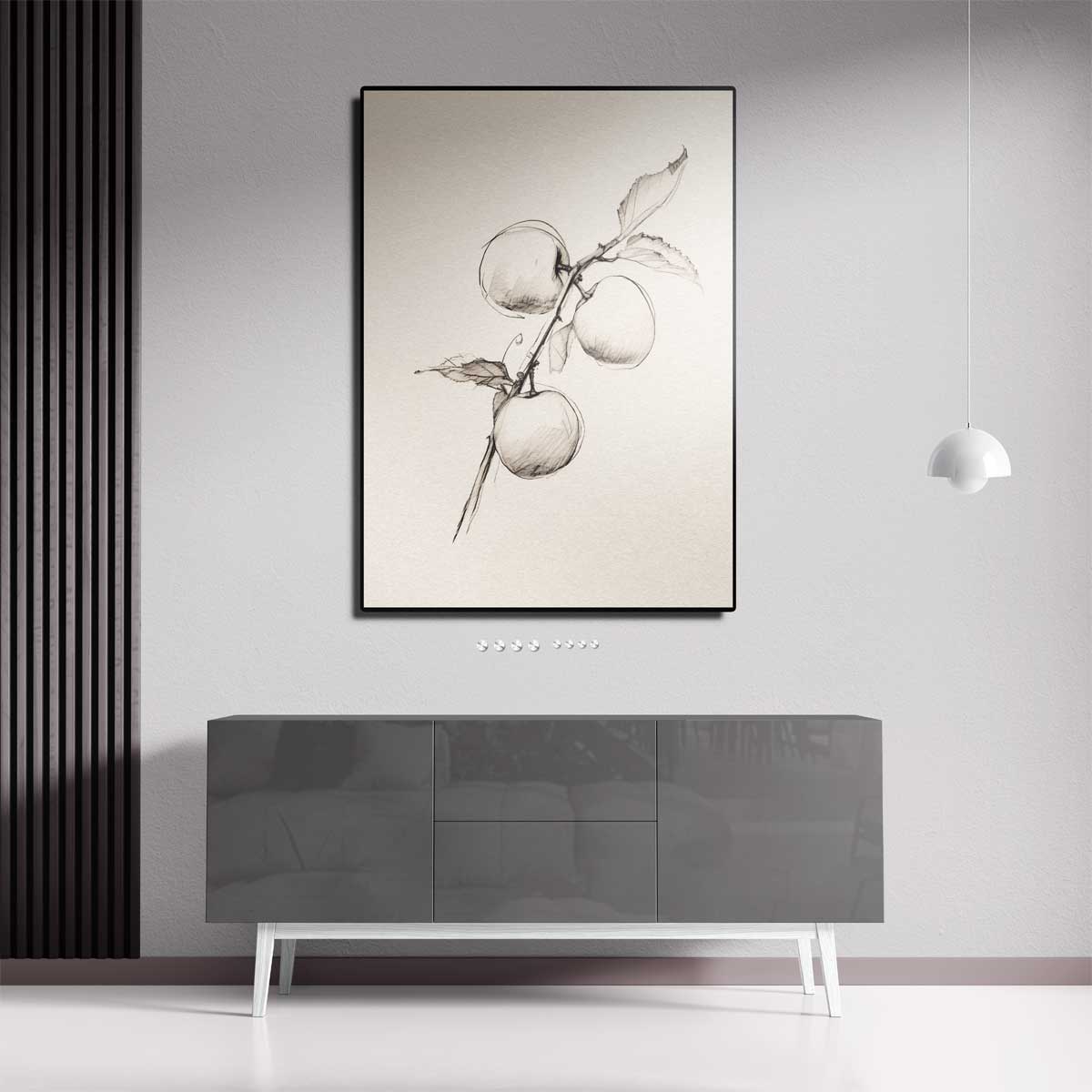 Potloodschets van Appeltakken Kunstwerk-canvas-dibond-plexiglas-wanddecoratie-WallArtistic