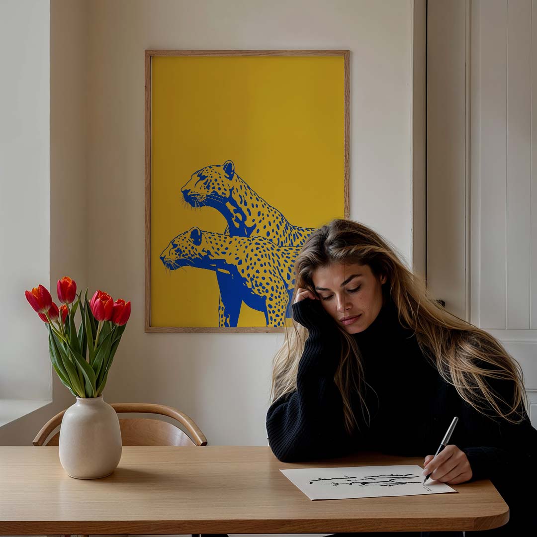 Wilde Katten in Geometrische Stijl Poster-WallArtistic