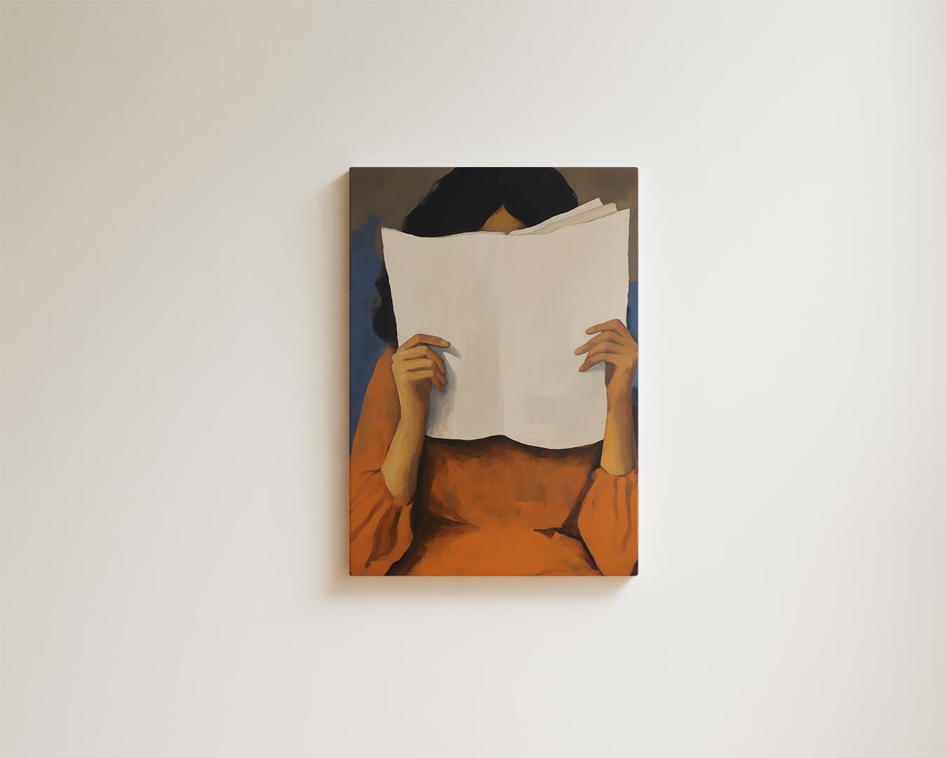 De Lezeres in Oranje Kunstwerk-canvas-dibond-plexiglas-wanddecoratie-WallArtistic