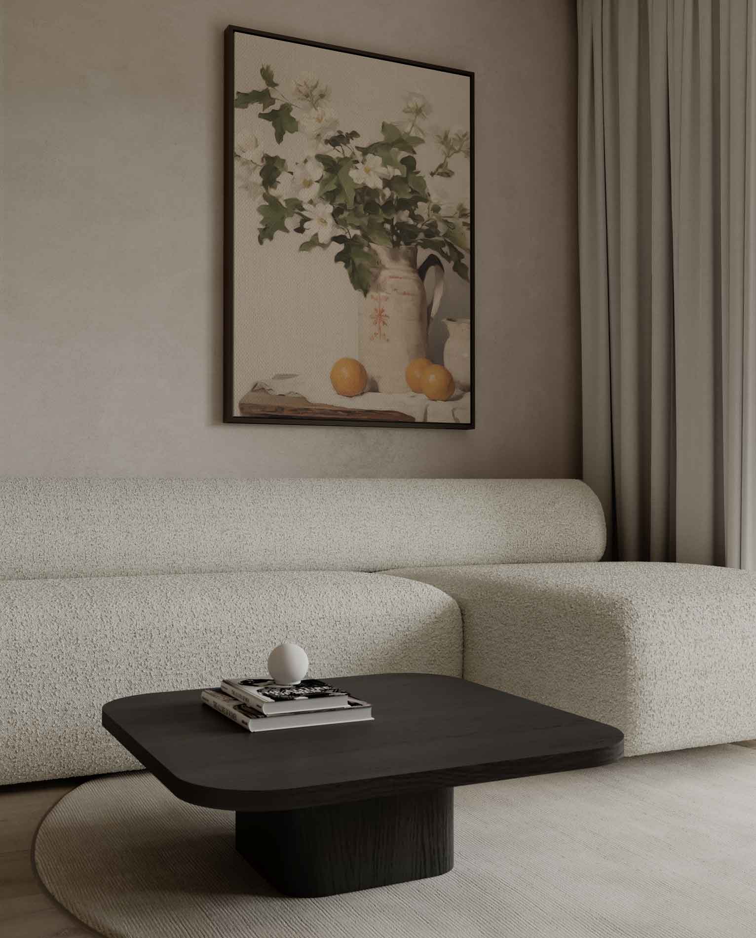 Bloemen en Sinaasappels in Aardewerken Kan Kunstwerk-canvas-dibond-plexiglas-wanddecoratie-WallArtistic