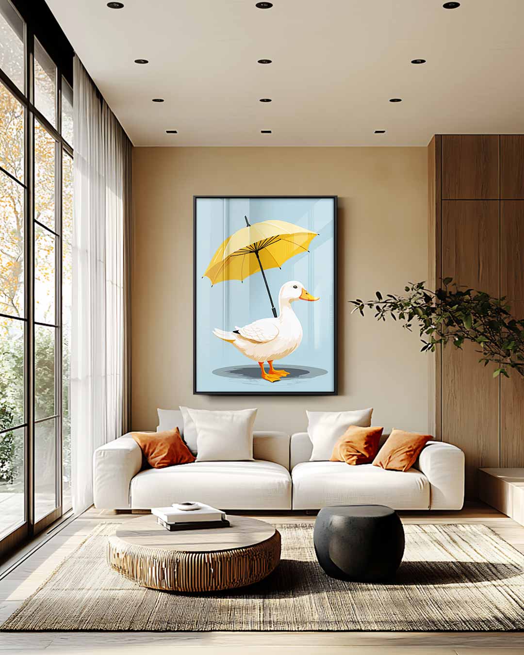 Eend onder Paraplublad Kunstwerk-canvas-dibond-plexiglas-wanddecoratie-WallArtistic