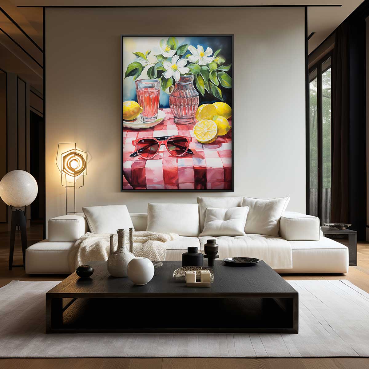 Zomers Stilleven met Citroenen en Zonnebril Kunstwerk-canvas-dibond-plexiglas-wanddecoratie-WallArtistic