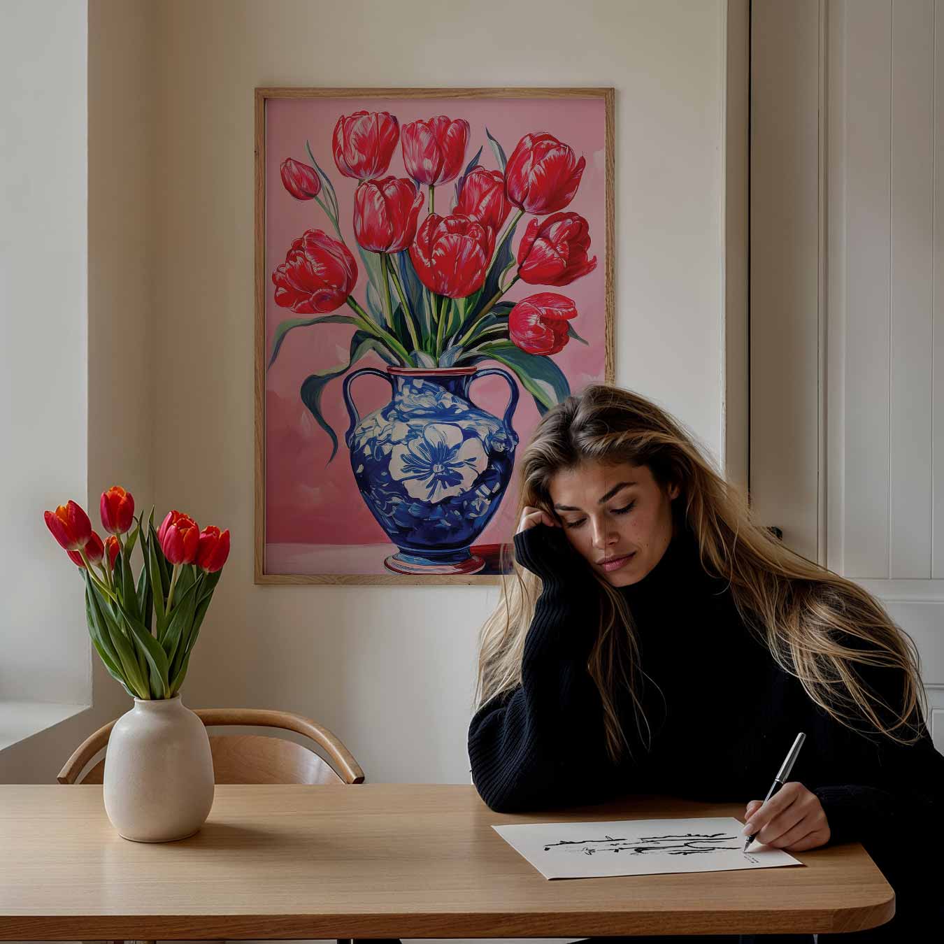 Tulpen in Delfts Blauwe Vaas Poster-WallArtistic