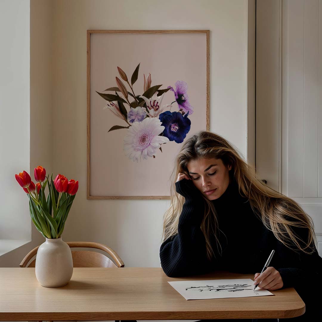 Bloemenpracht op Zacht Roze Poster-WallArtistic