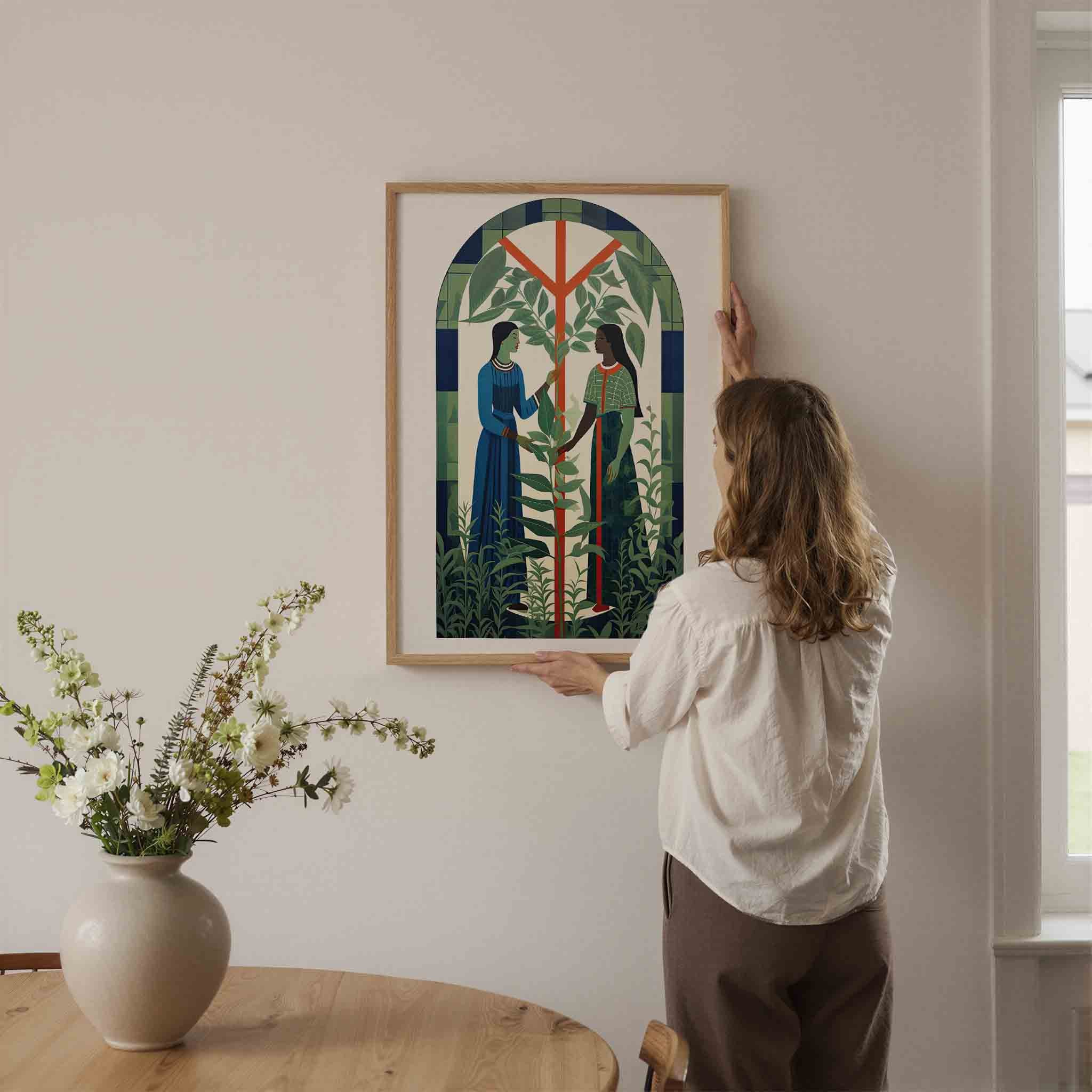 Twee figuren met planten Poster
