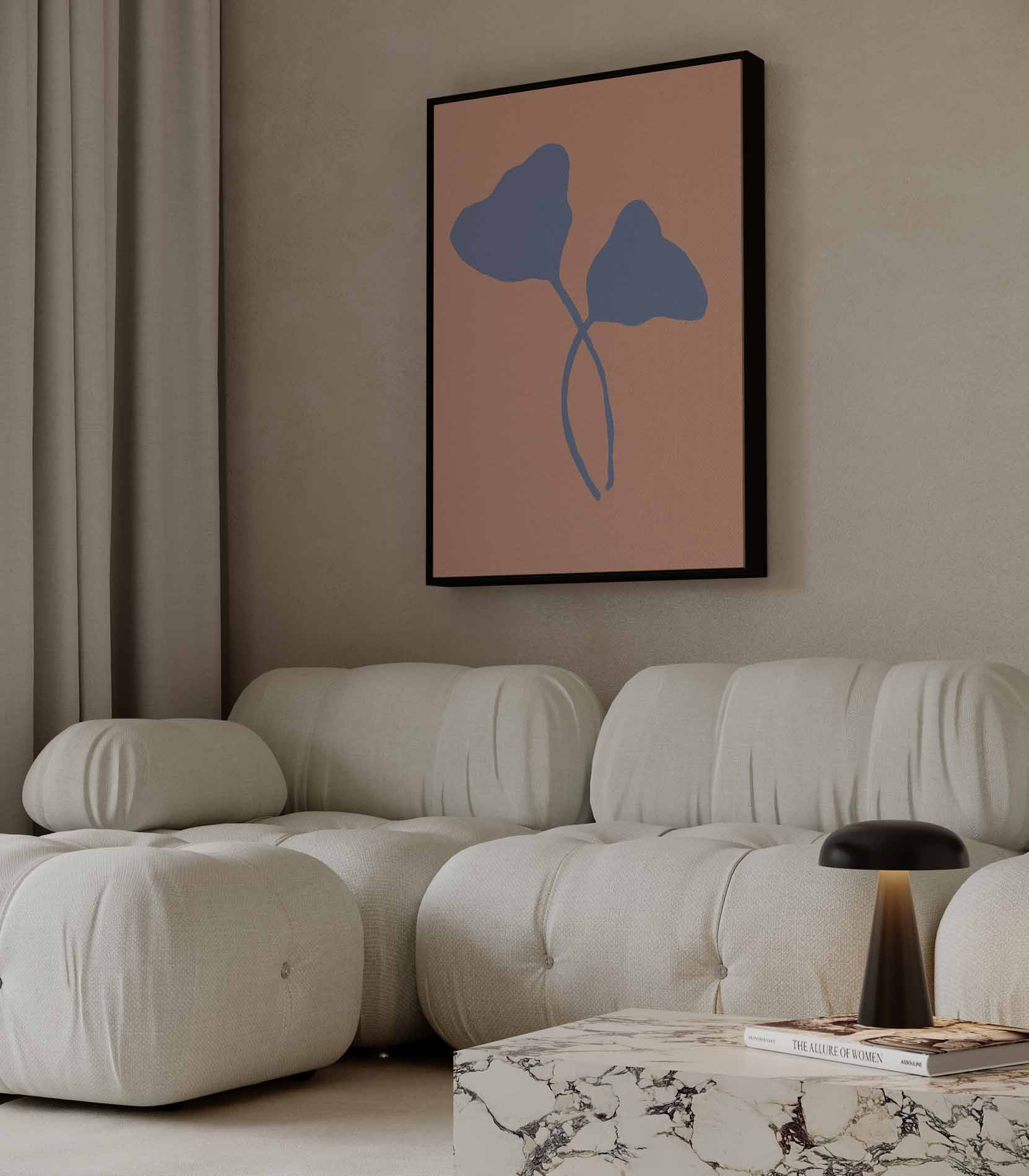 Abstracte Blauwe Blaadjes Kunstwerk-canvas-dibond-plexiglas-wanddecoratie-WallArtistic