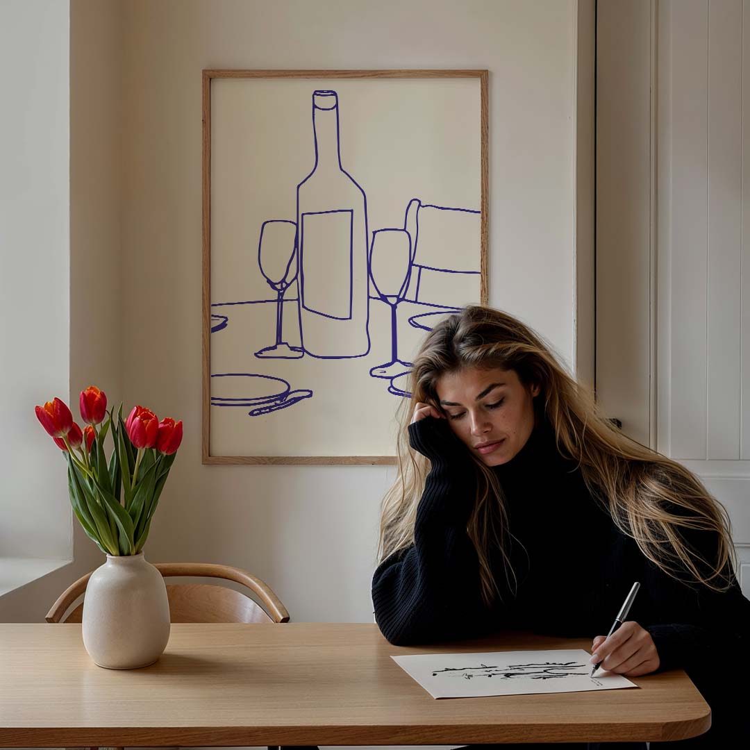 Scandinavische Wijnavond Illustratie Poster-WallArtistic