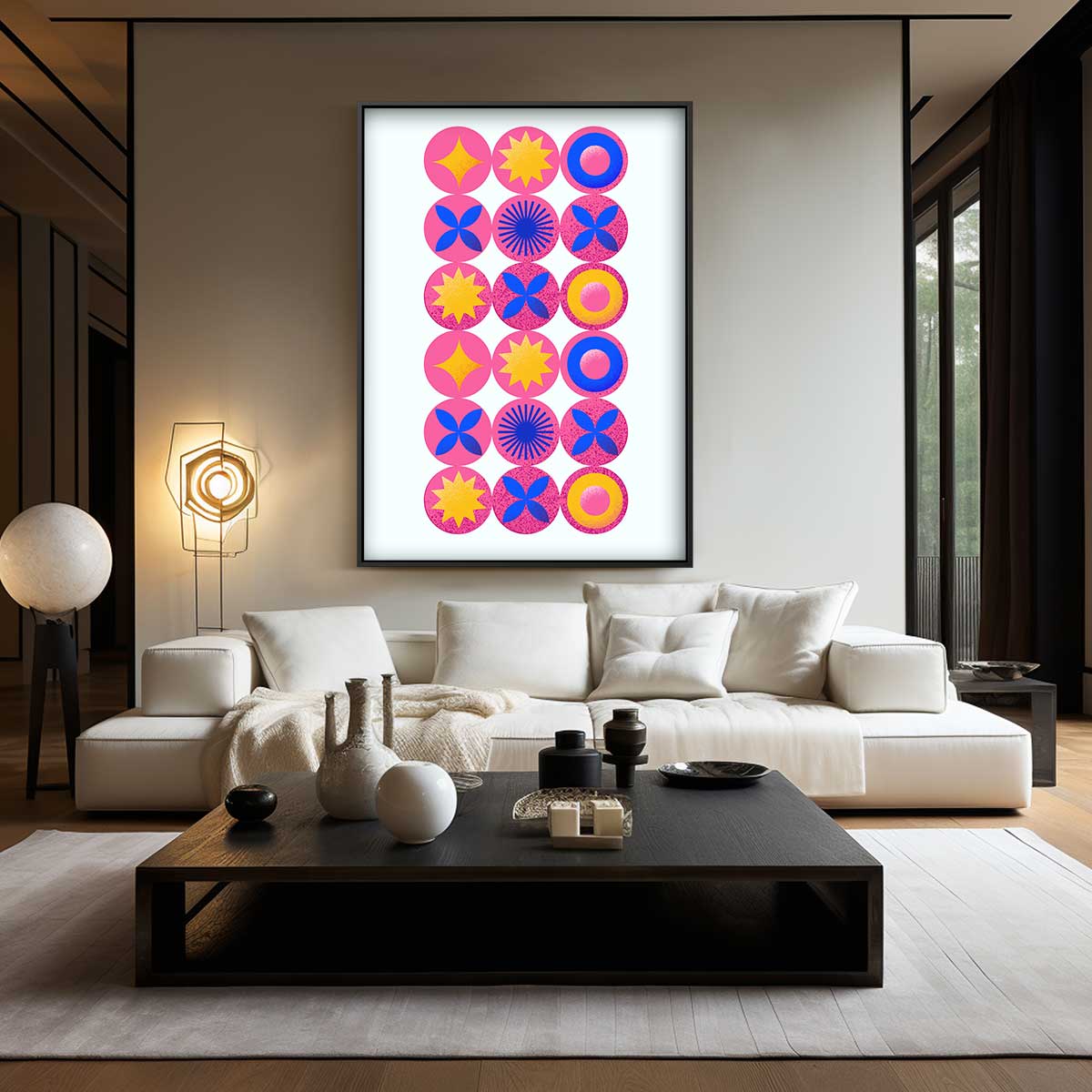 Kleurrijke Retro Cirkelpatronen Kunstwerk-canvas-dibond-plexiglas-wanddecoratie-WallArtistic